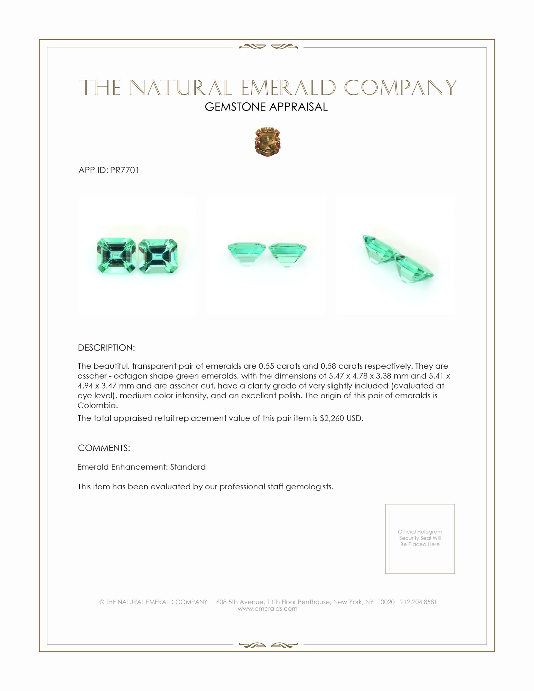 1.13 Ct.Tw. Emerald Pair from Colombia
