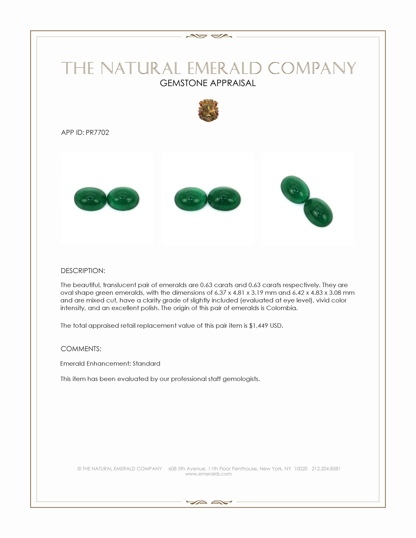 1.26 Ct.Tw. Cabochon Emerald Pair from Colombia