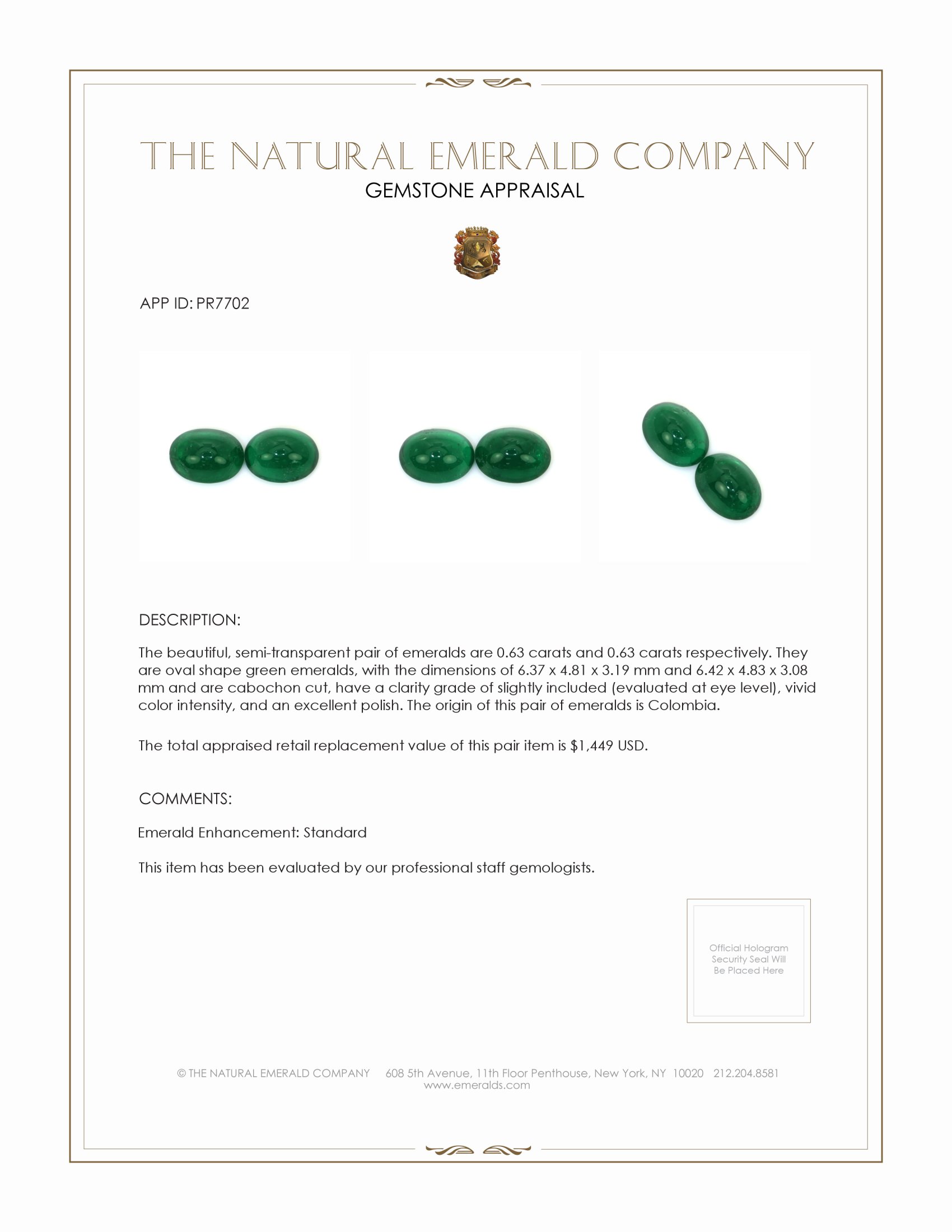 1.26 Ct.Tw. Cabochon Emerald Pair from Colombia