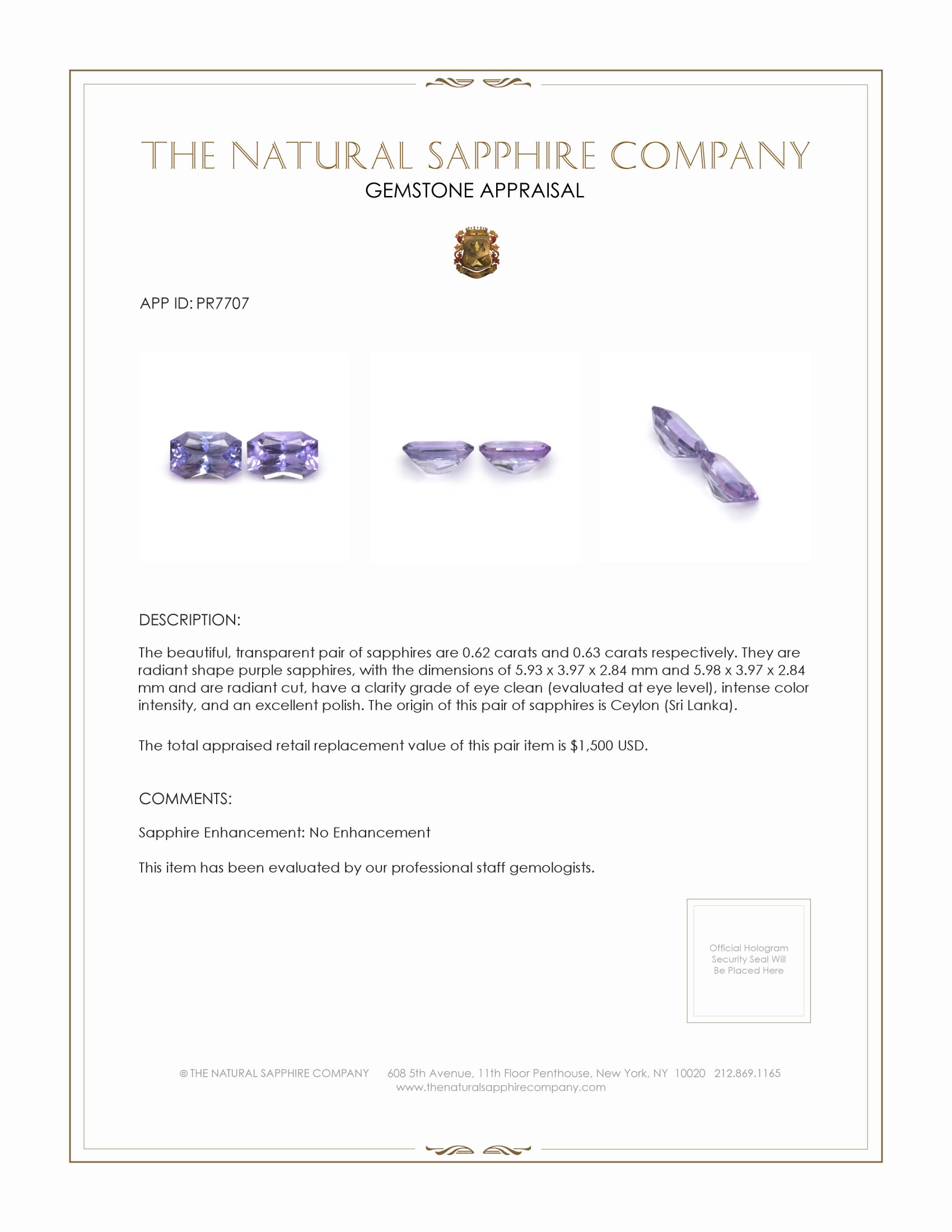 1.25 Ct.Tw. Purple Sapphire Pair from Ceylon (Sri Lanka)