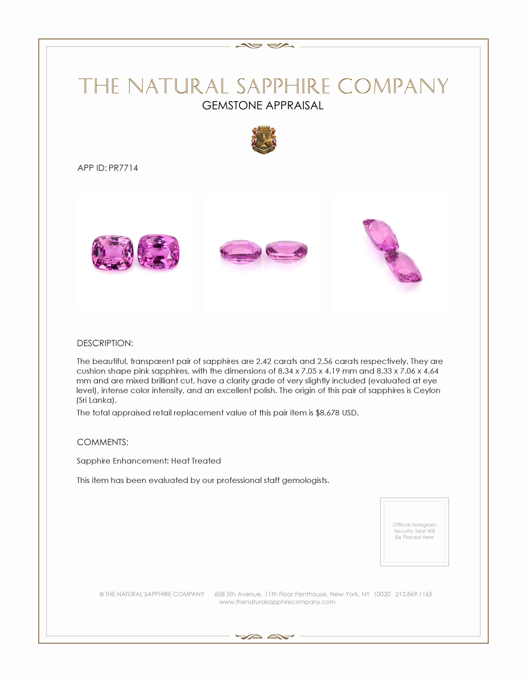 4.98 Ct.Tw. Pink Sapphire Pair from Ceylon (Sri Lanka)