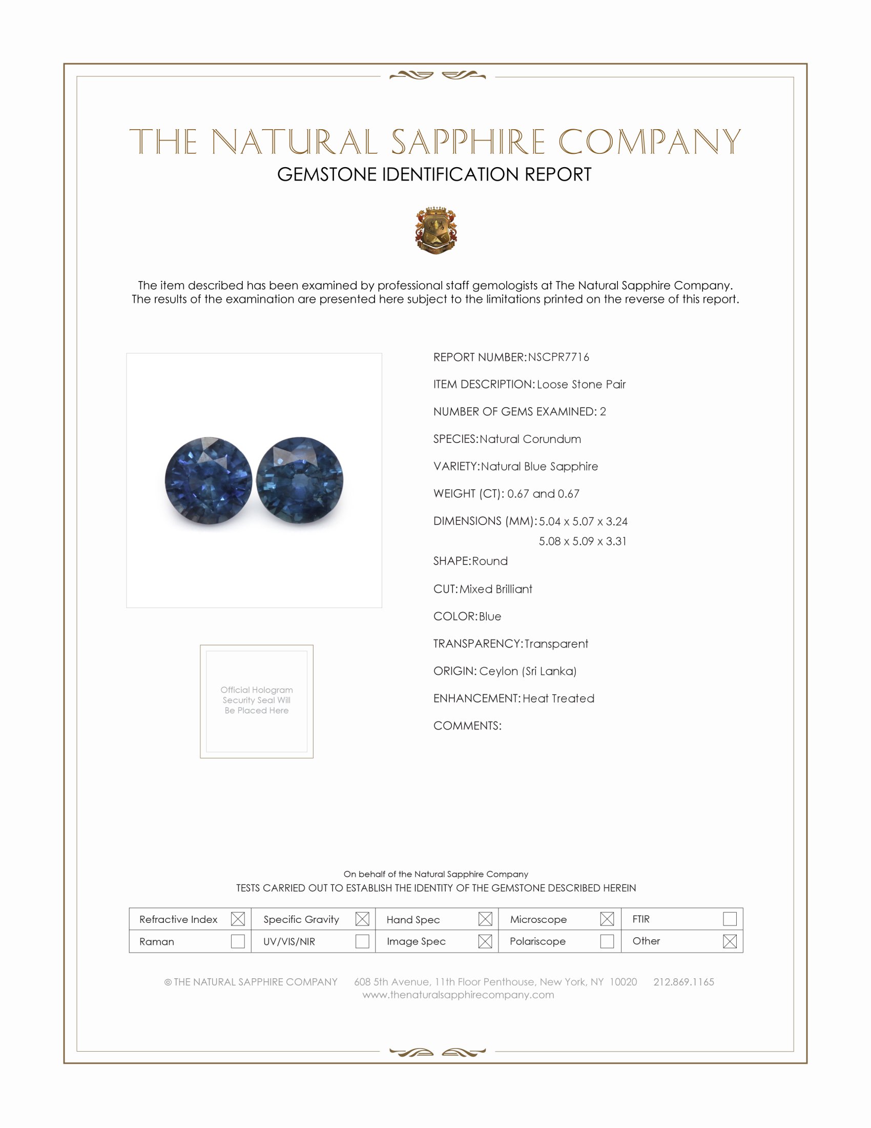1.34 Ct.Tw. Blue Sapphire Pair from Ceylon (Sri Lanka)