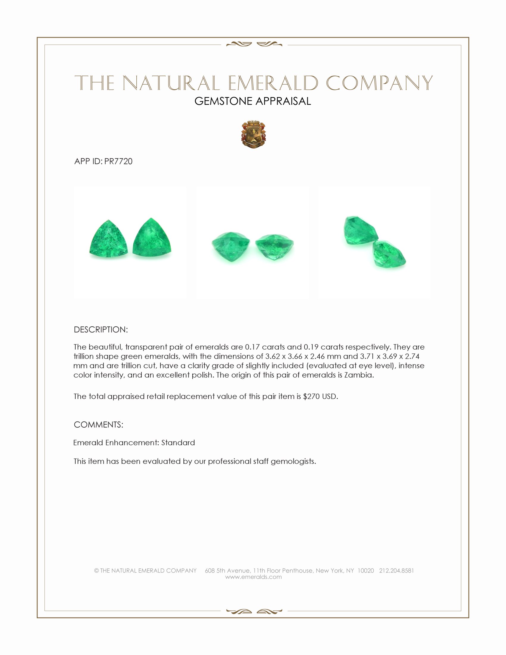 0.36 Ct.Tw. Emerald Pair from Zambia