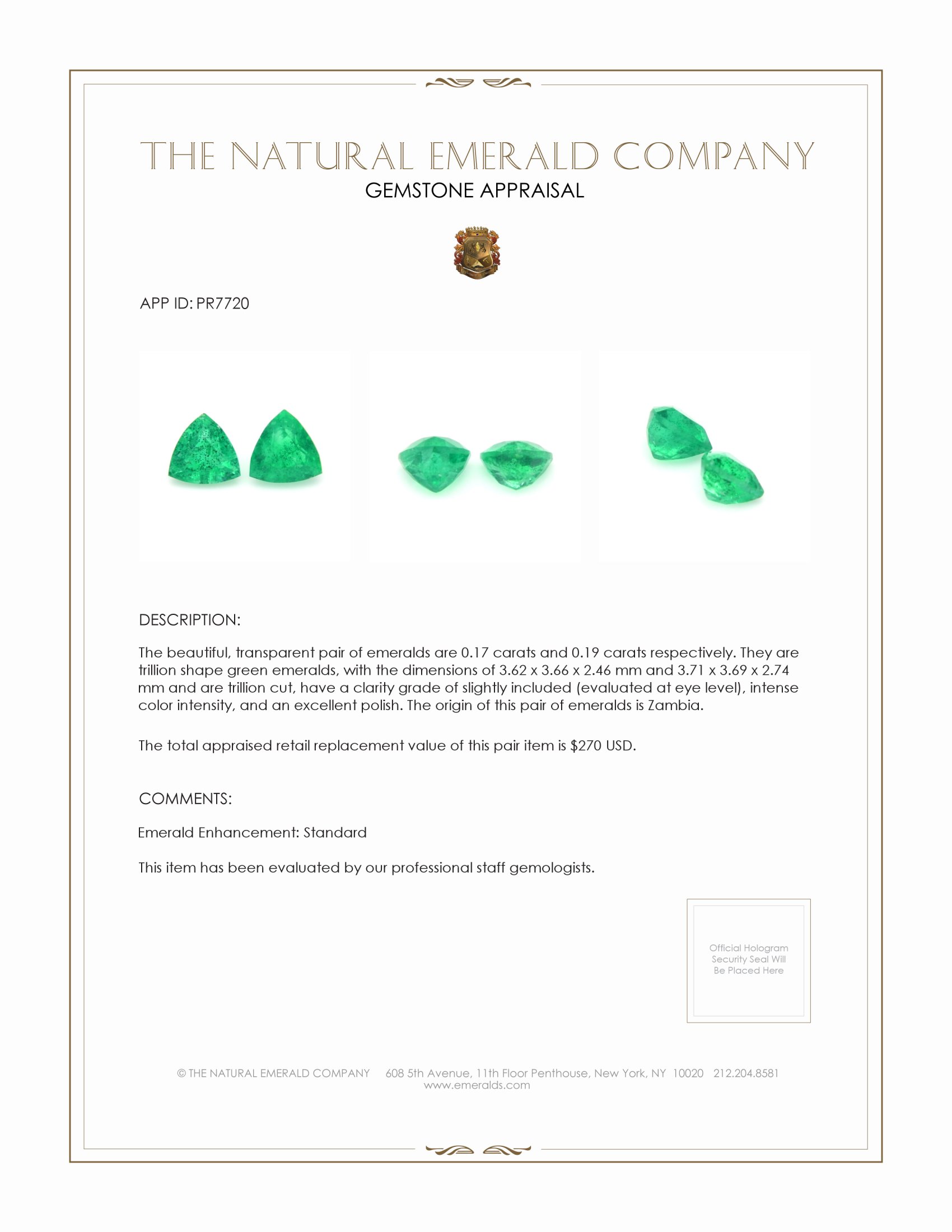 0.36 Ct.Tw. Emerald Pair from Zambia