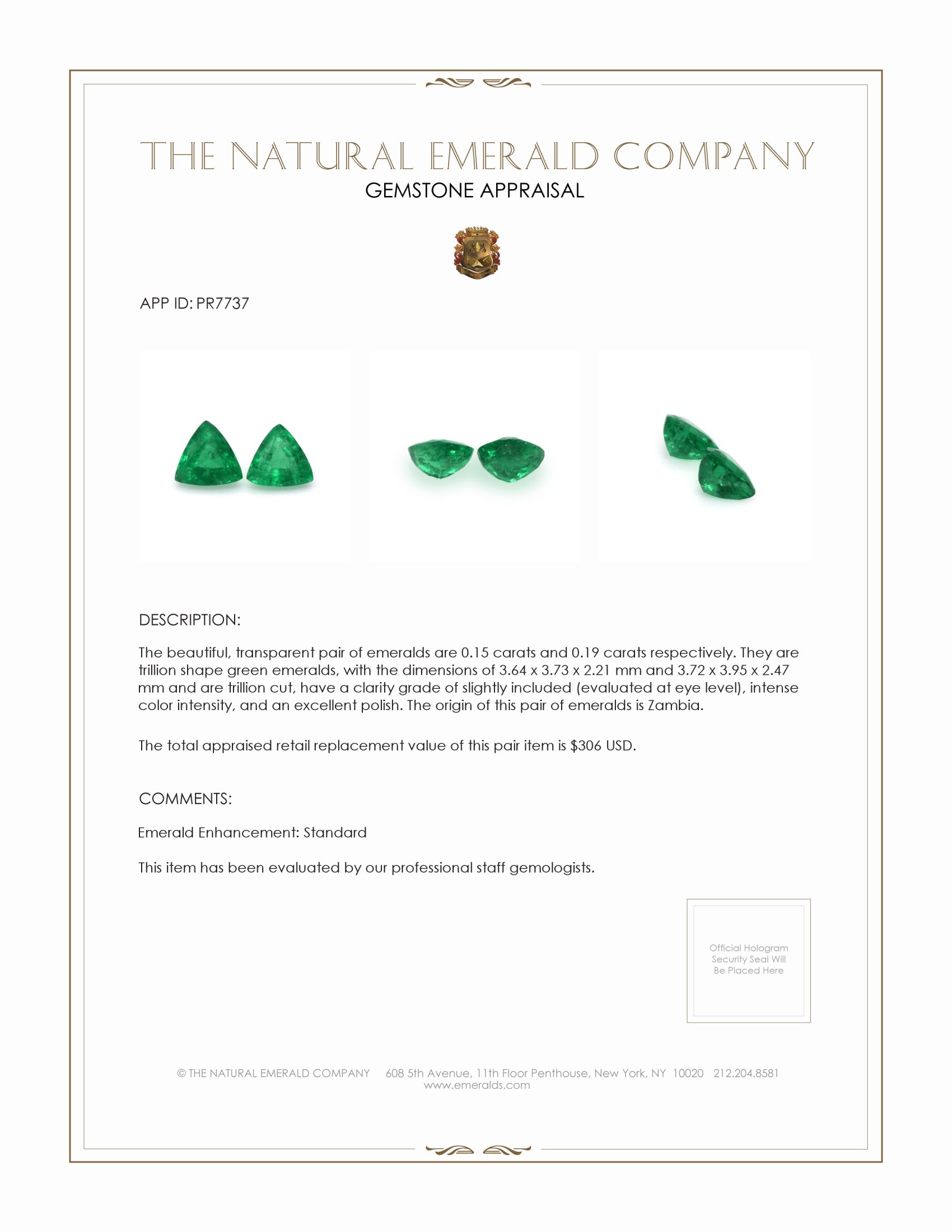 0.34 Ct.Tw. Emerald Pair from Zambia