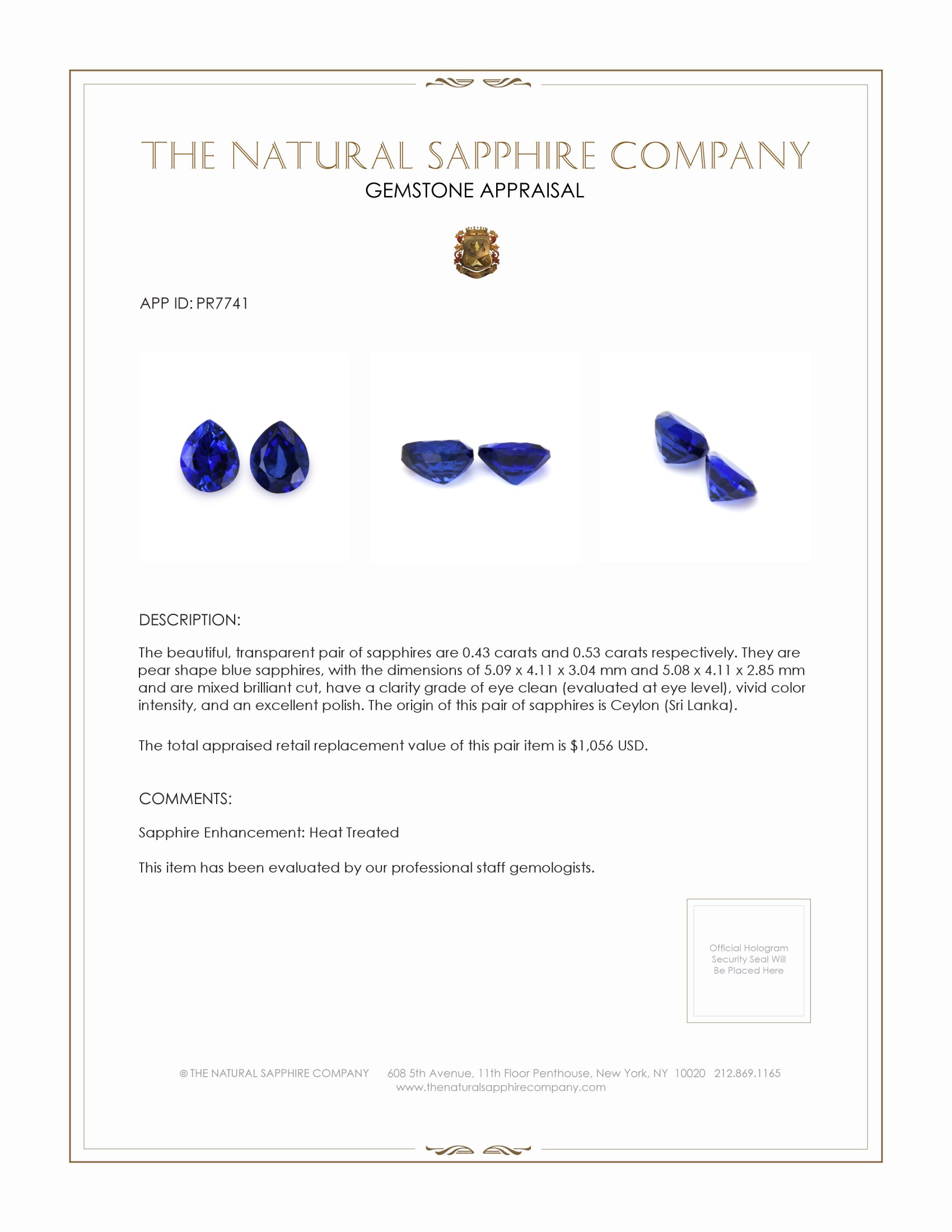 0.96 Ct.Tw. Blue Sapphire Pair from Ceylon (Sri Lanka)