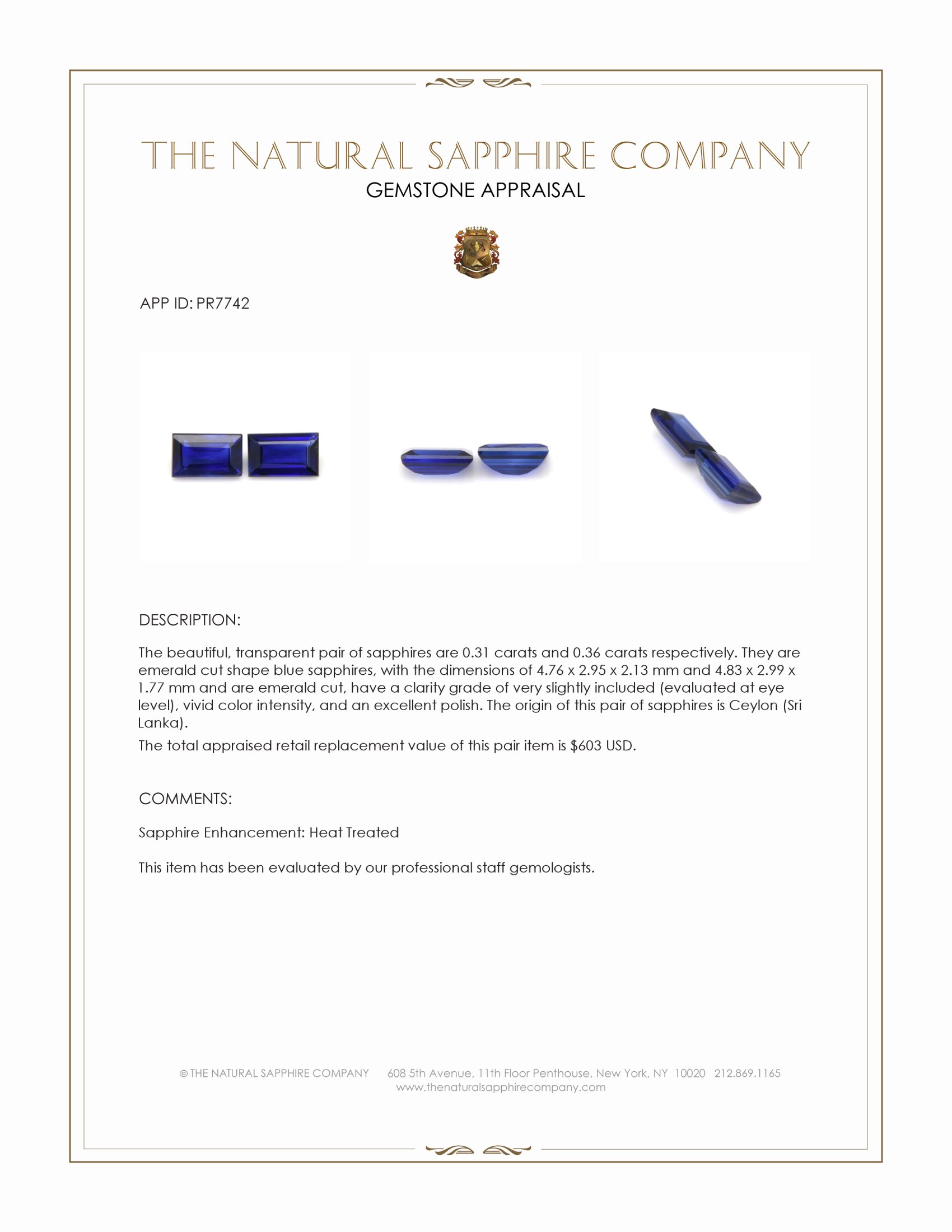 0.67 Ct.Tw. Blue Sapphire Pair from Ceylon (Sri Lanka)