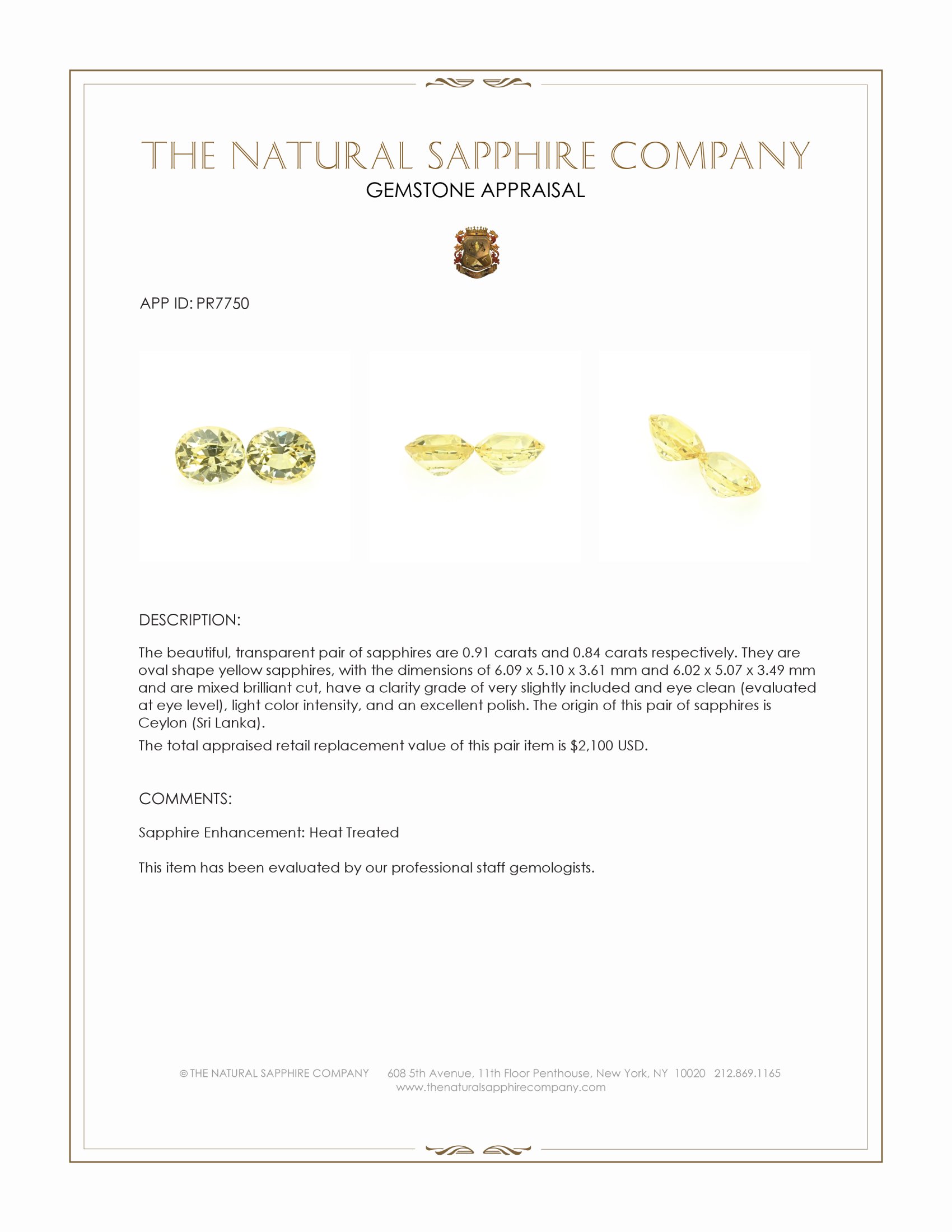 1.75 Ct.Tw. Yellow Sapphire Pair from Ceylon (Sri Lanka)