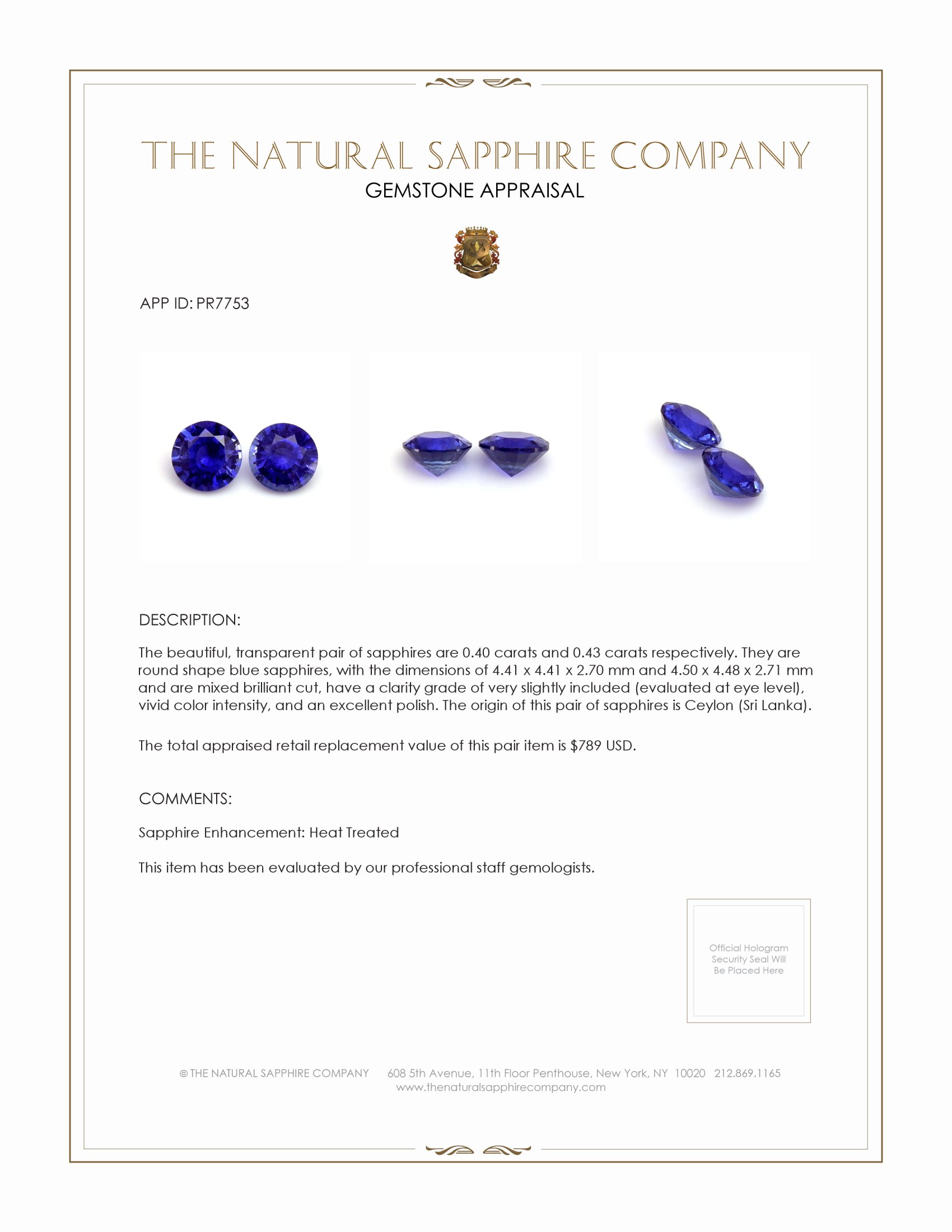 0.83 Ct.Tw. Blue Sapphire Pair from Ceylon (Sri Lanka)
