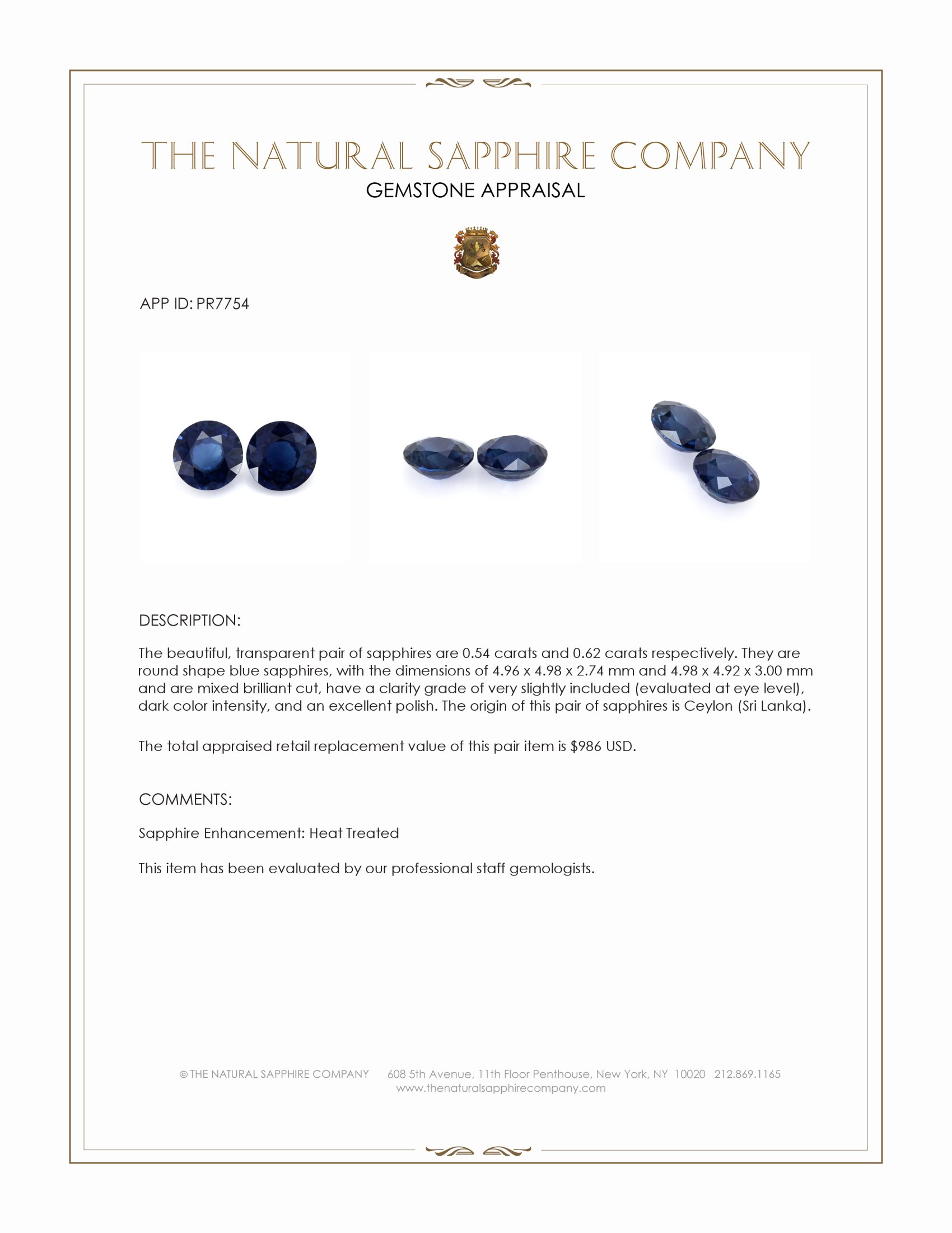 1.16 Ct.Tw. Blue Sapphire Pair from Ceylon (Sri Lanka)