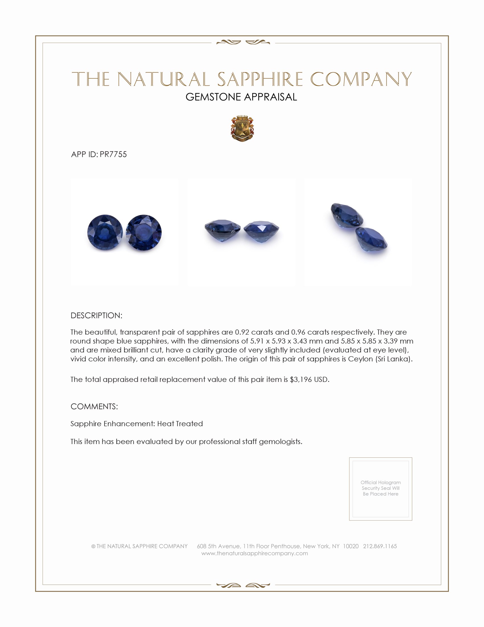 1.88 Ct.Tw. Blue Sapphire Pair from Ceylon (Sri Lanka)