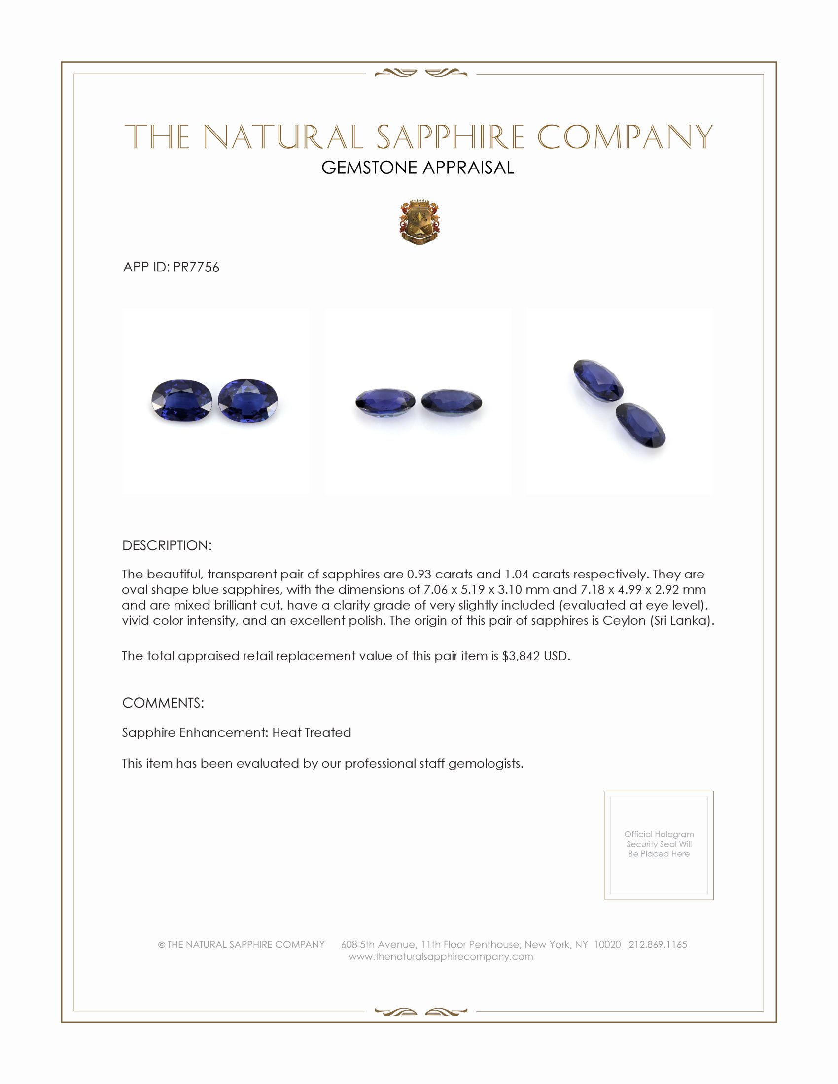 1.97 Ct.Tw. Blue Sapphire Pair from Ceylon (Sri Lanka)