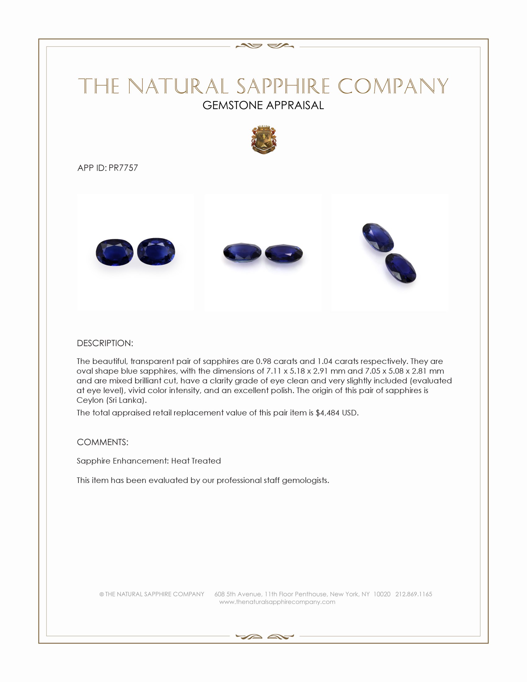 2.02 Ct.Tw. Blue Sapphire Pair from Ceylon (Sri Lanka)