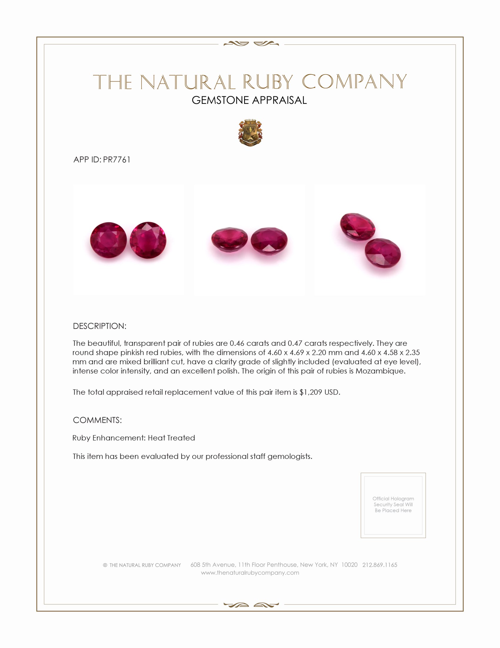 0.93 Ct.Tw. Ruby Pair from Mozambique