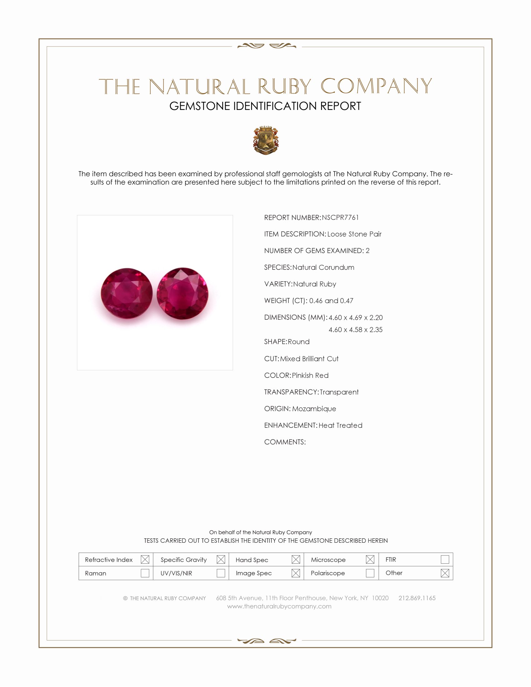 0.93 Ct.Tw. Pinkish Red Ruby Pair from Mozambique