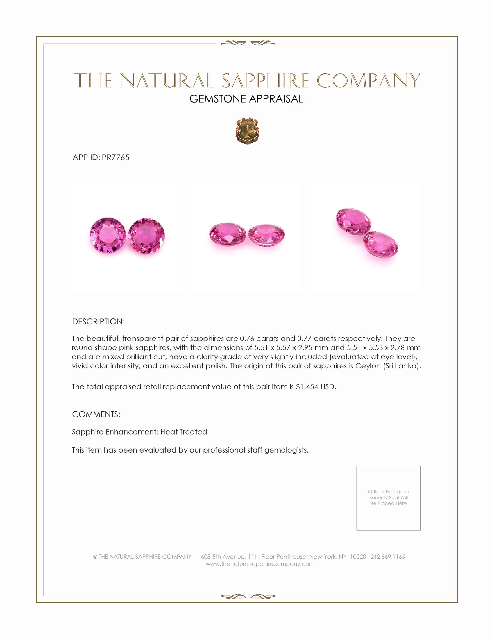 1.53 Ct.Tw. Pink Sapphire Pair from Ceylon (Sri Lanka)