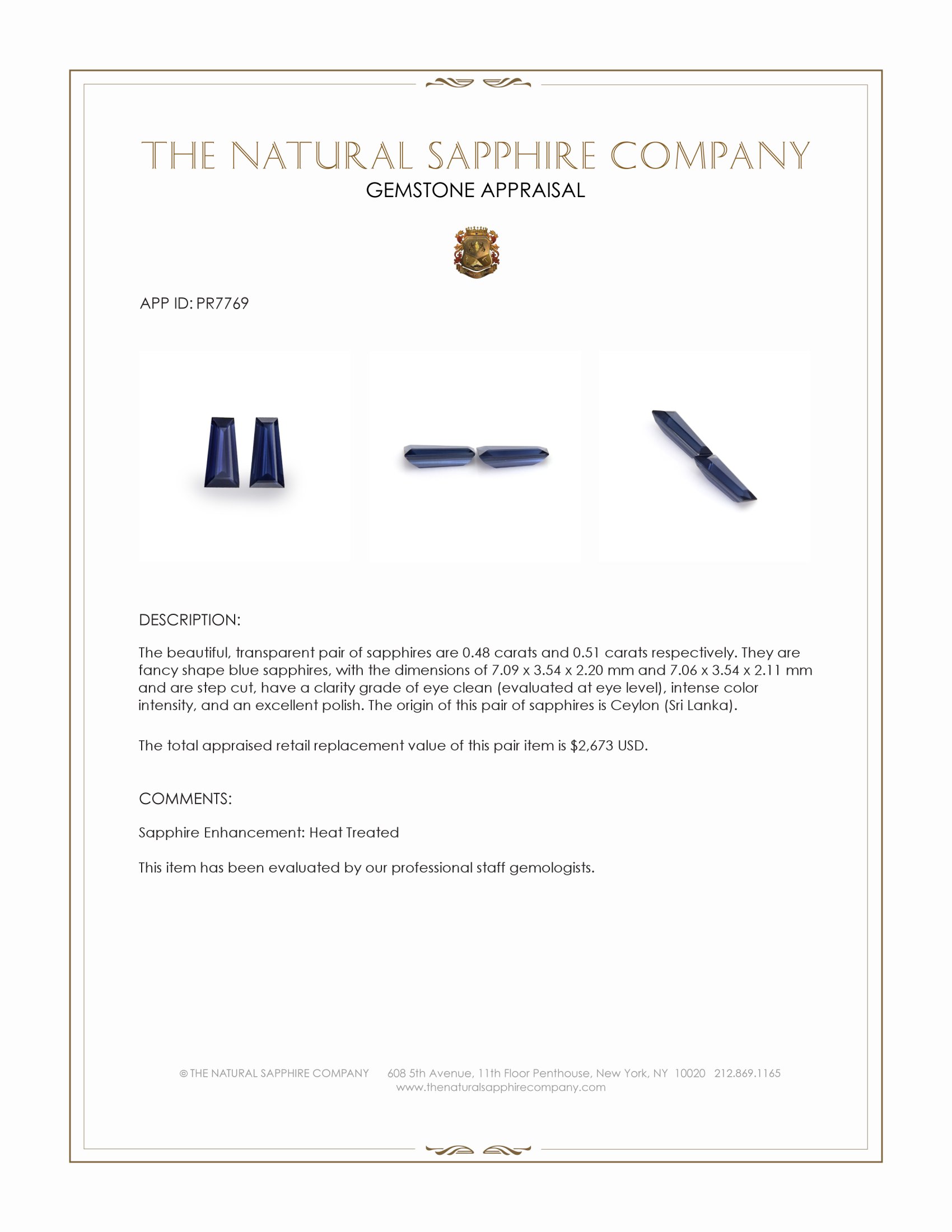 0.99 Ct.Tw. Blue Sapphire Pair from Ceylon (Sri Lanka)