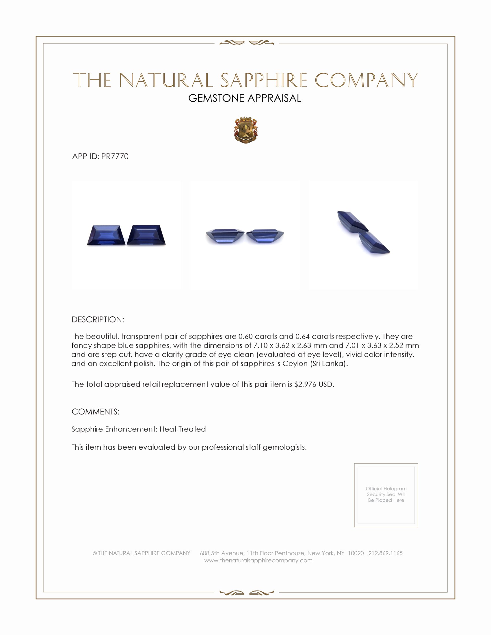 1.24 Ct.Tw. Blue Sapphire Pair from Ceylon (Sri Lanka)