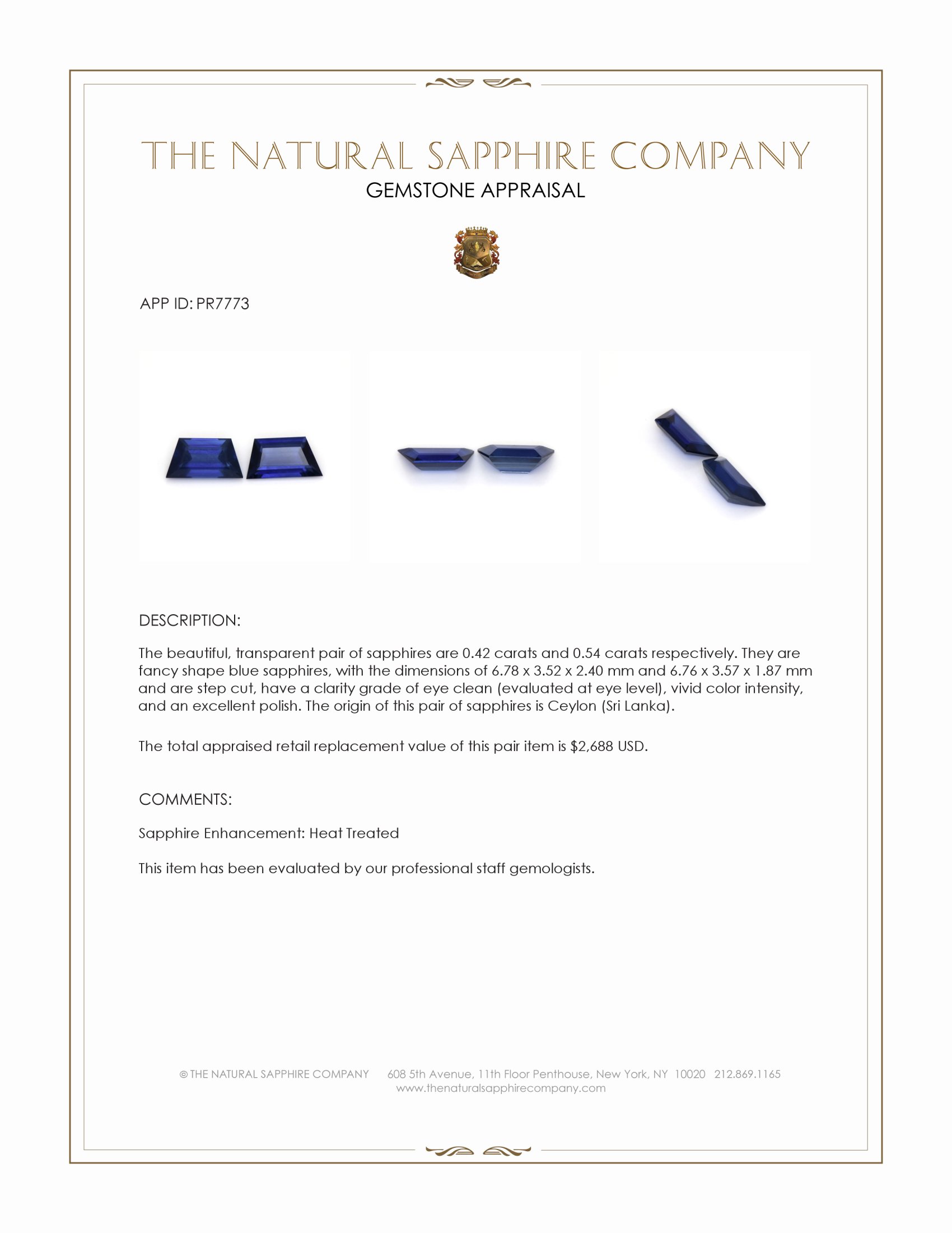 0.96 Ct.Tw. Blue Sapphire Pair from Ceylon (Sri Lanka)