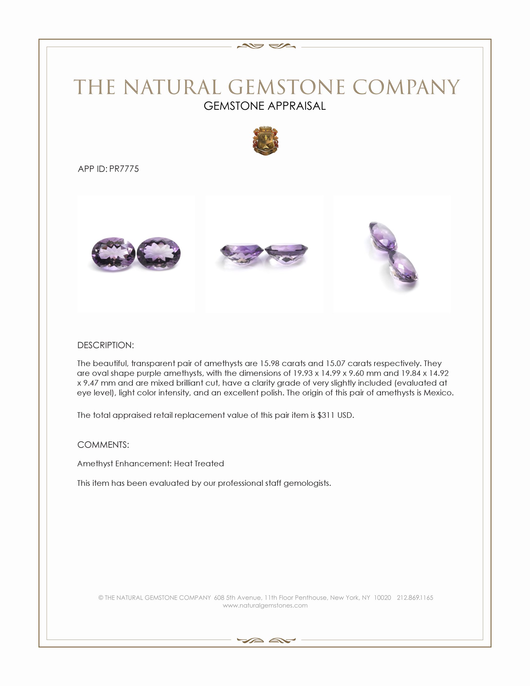 31.05 Ct.Tw. Purple Amethyst Pair from Mexico