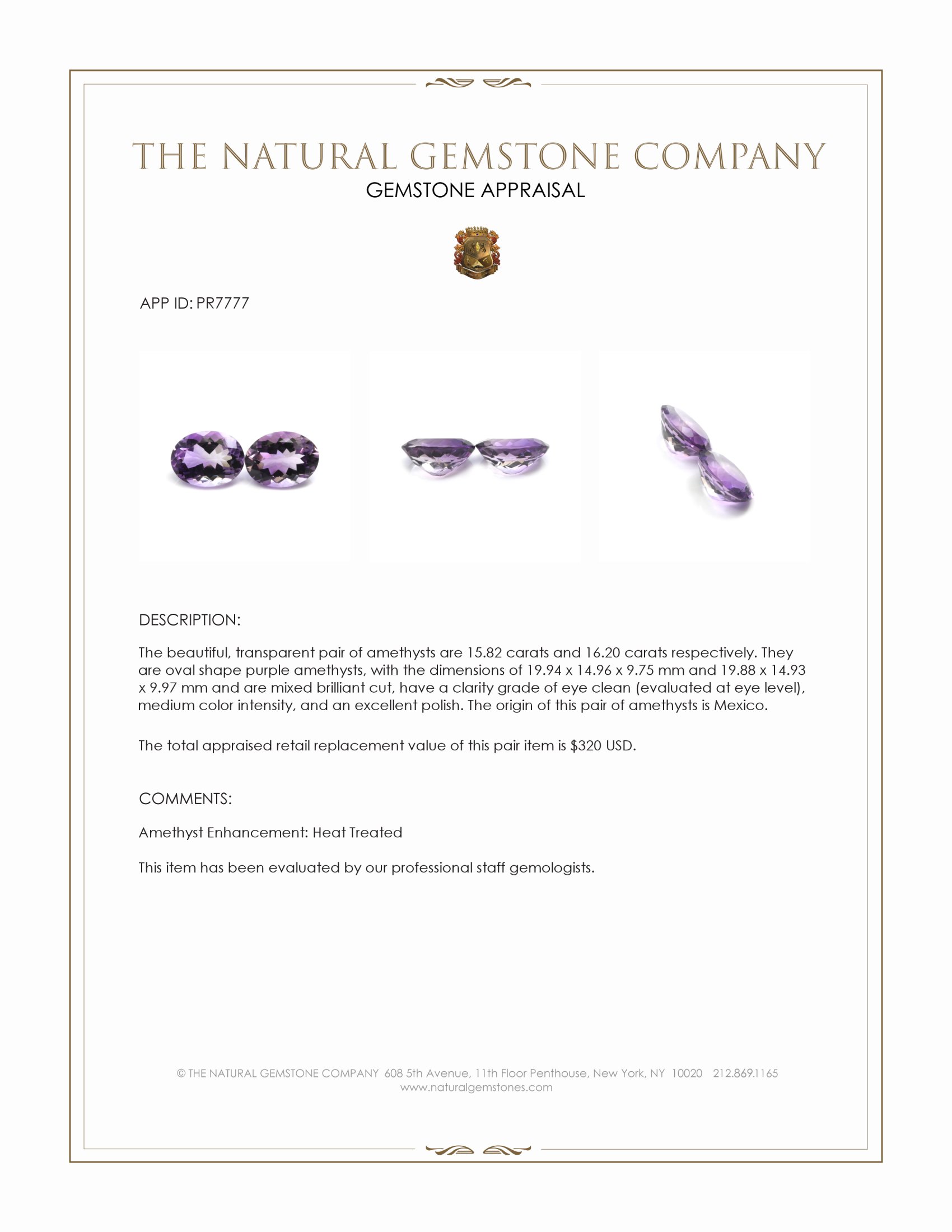 32.02 Ct.Tw. Purple Amethyst Pair from Mexico