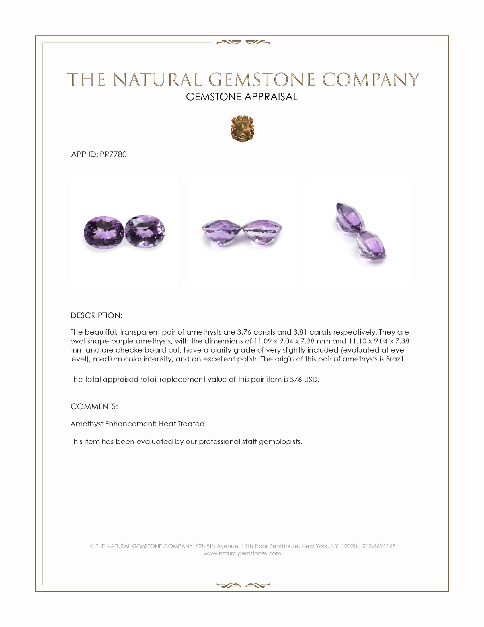 7.57 Ct.Tw. Purple Amethyst Pair from Brazil