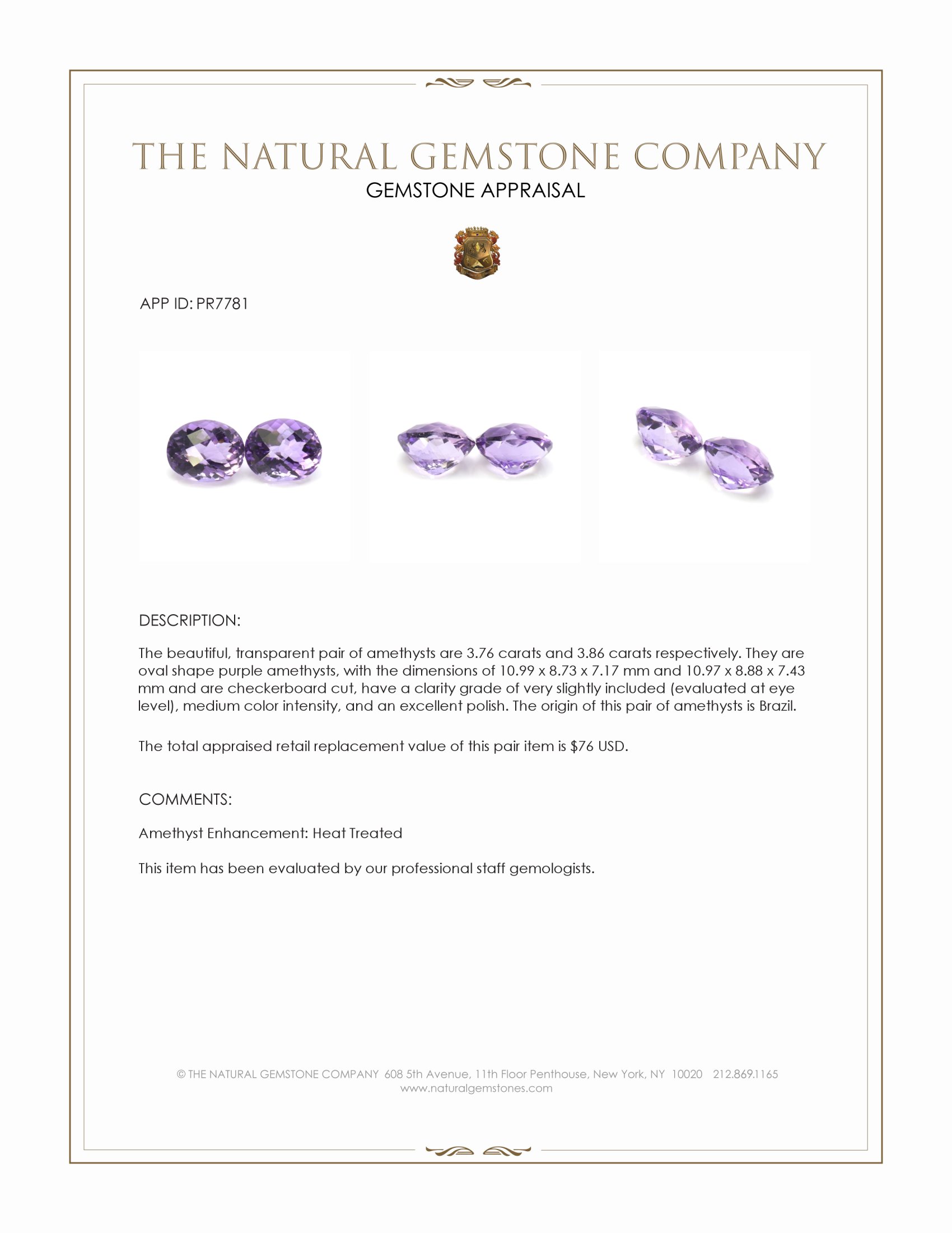 7.62 Ct.Tw. Purple Amethyst Pair from Brazil