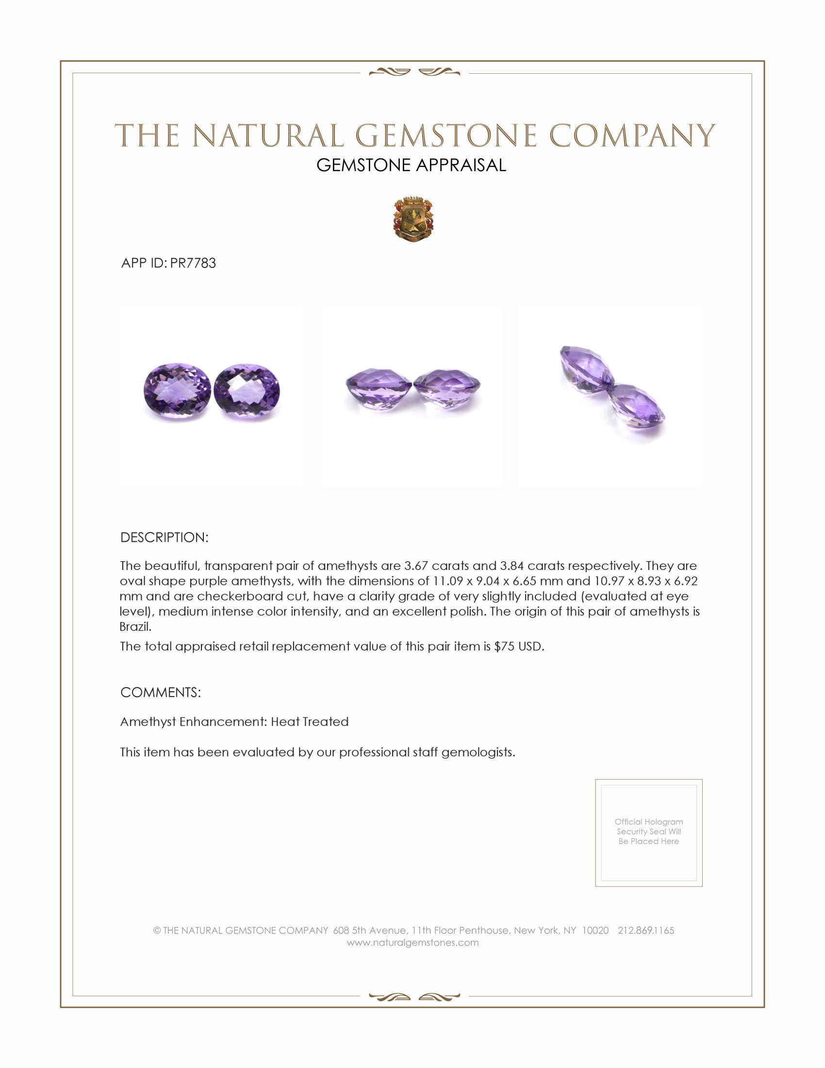 7.51 Ct.Tw. Amethyst Pair from Brazil