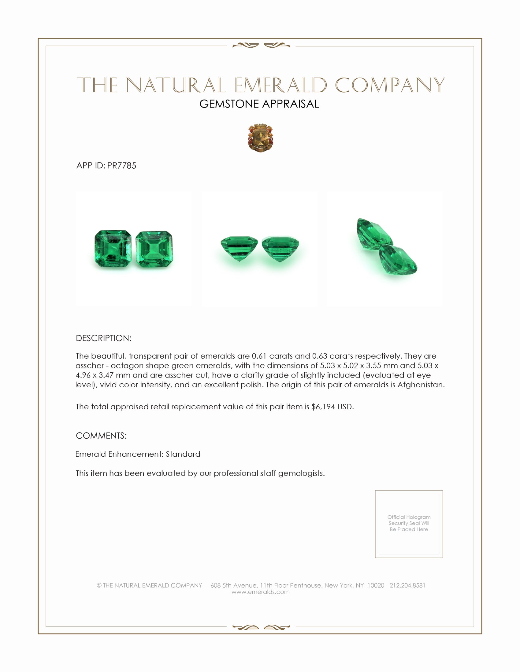 1.24 Ct.Tw. Emerald Pair from Afghanistan