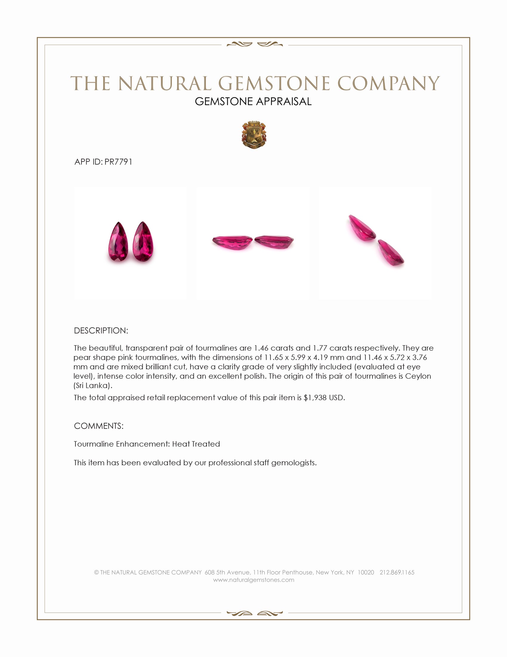 3.23 Ct.Tw. Pink Tourmaline Pair from Ceylon (Sri Lanka)