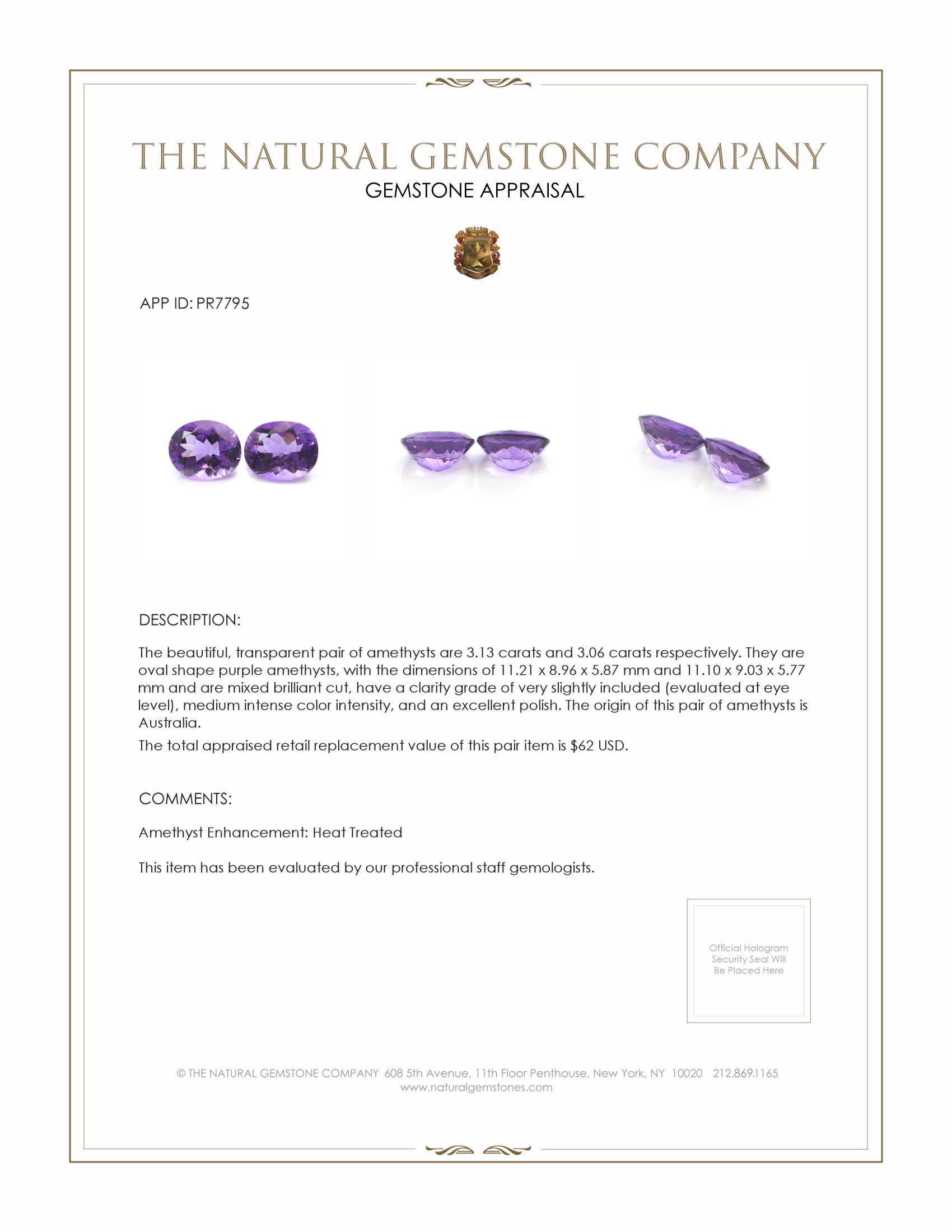 6.19 Ct.Tw. Purple Amethyst Pair from Australia
