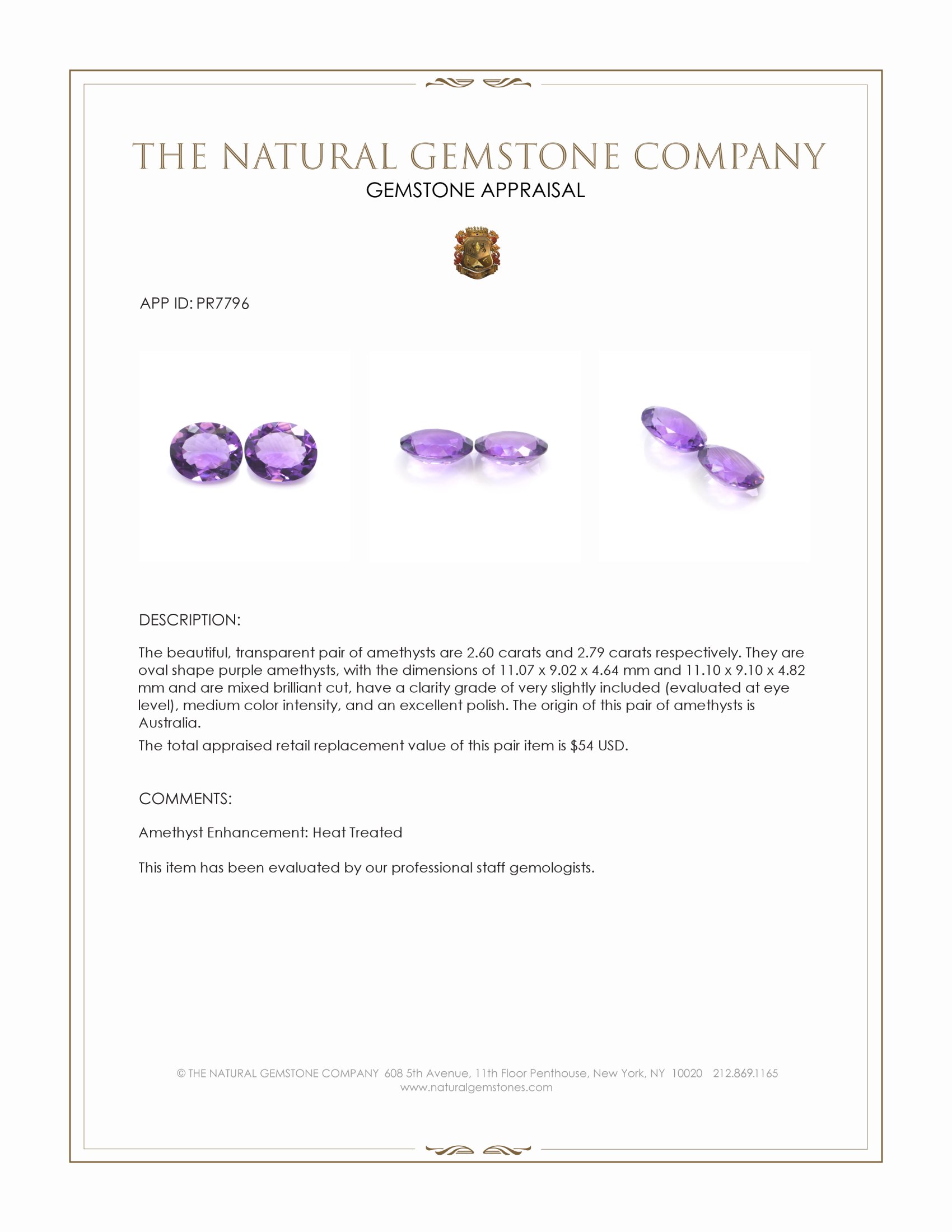 5.39 Ct.Tw. Purple Amethyst Pair from Australia