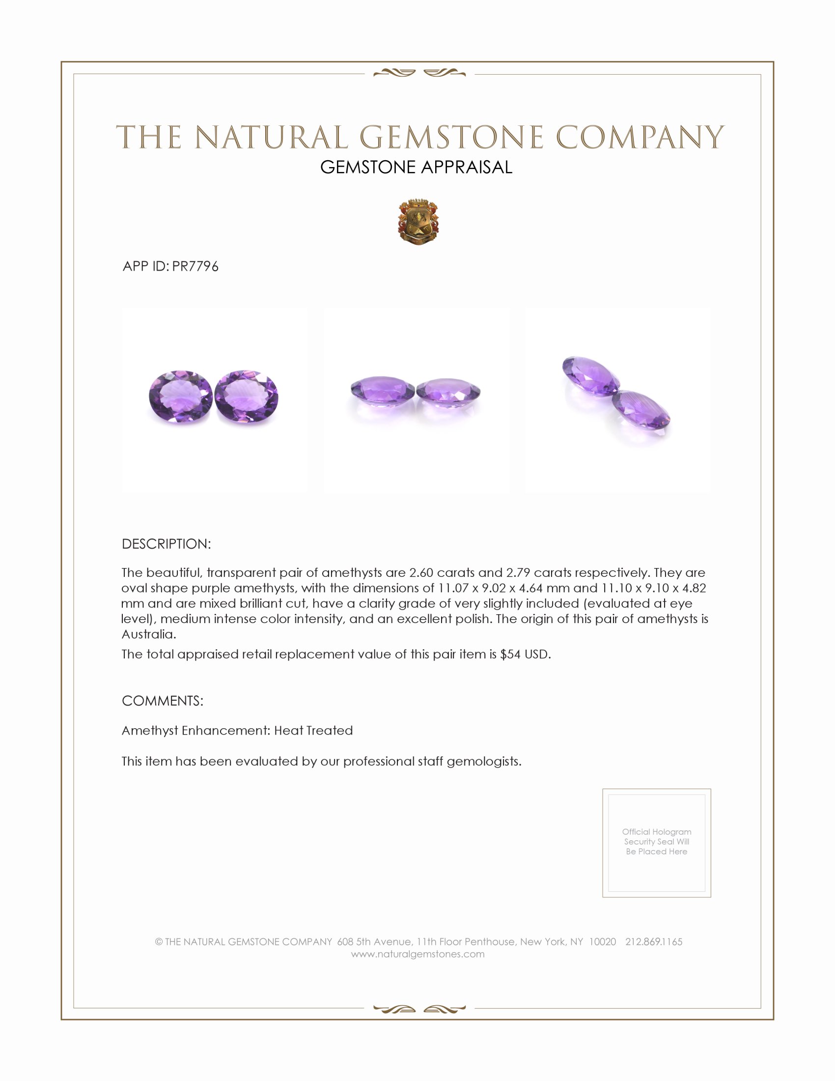 5.39 Ct.Tw. Amethyst Pair from Australia