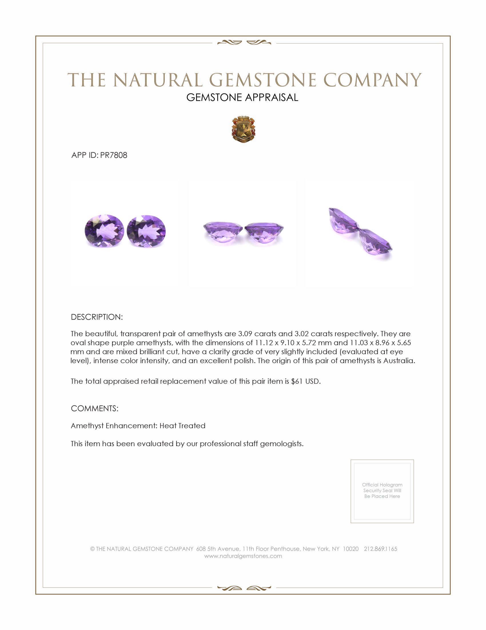 6.11 Ct.Tw. Amethyst Pair from Australia