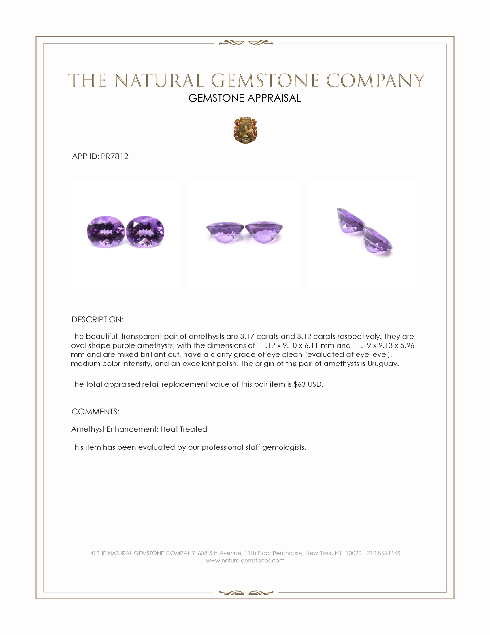6.29 Ct.Tw. Amethyst Pair from Uruguay
