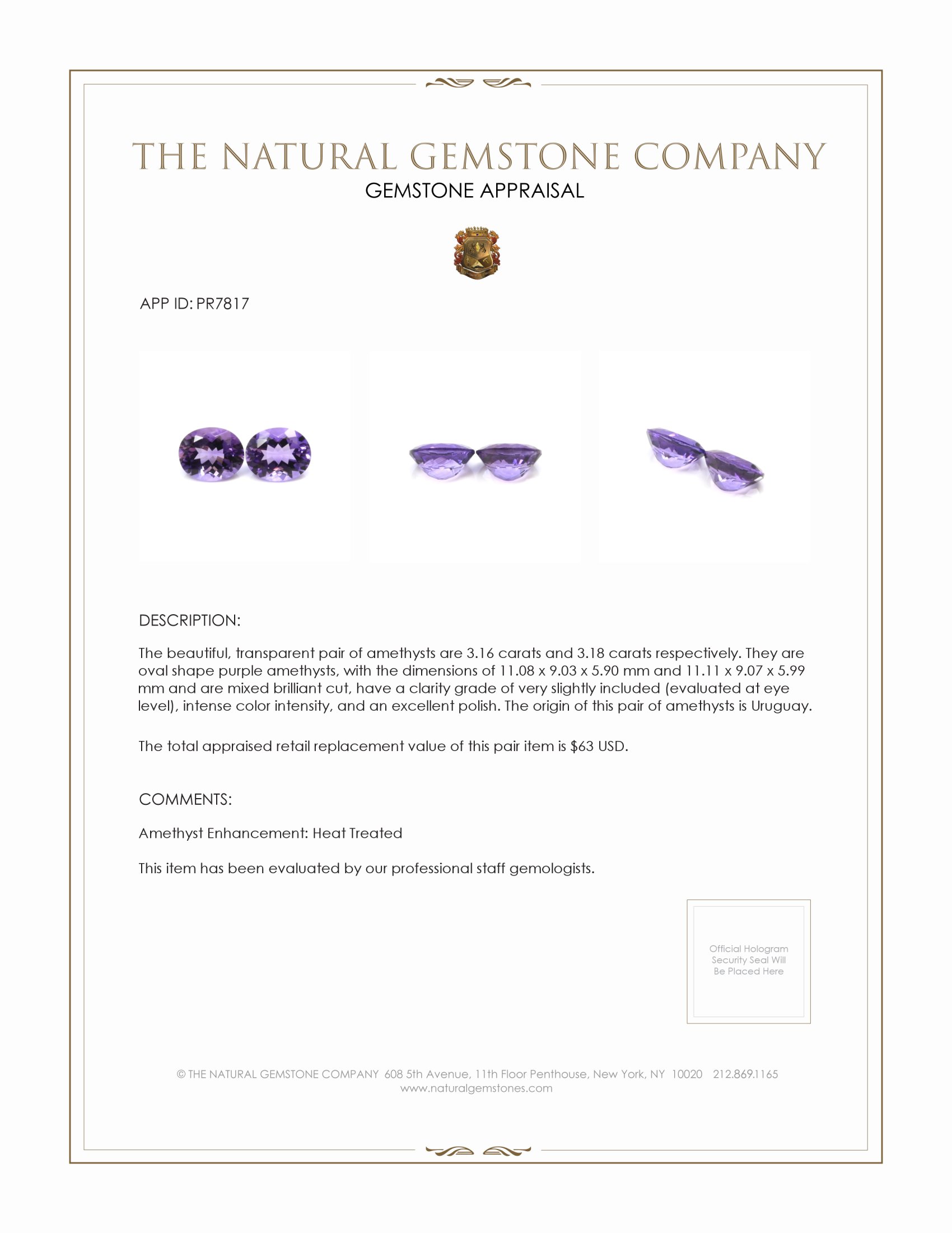 6.34 Ct.Tw. Purple Amethyst Pair from Uruguay