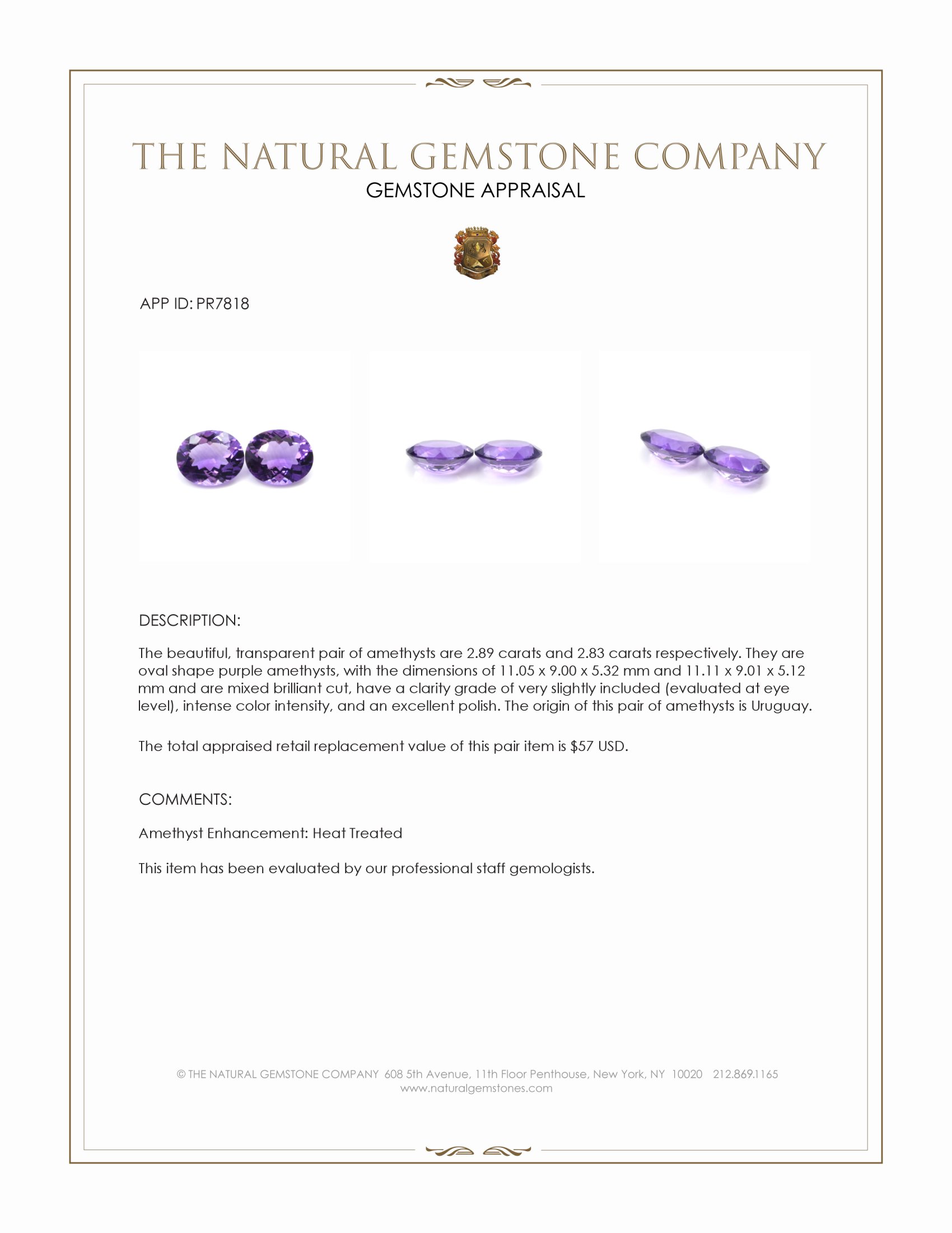 5.72 Ct.Tw. Purple Amethyst Pair from Uruguay