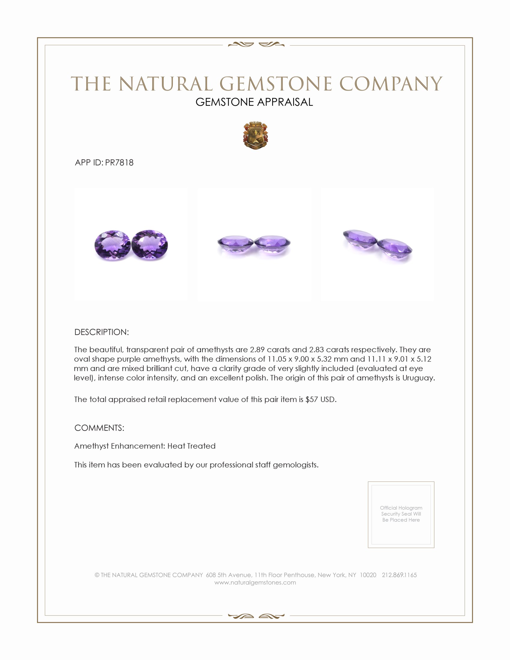5.72 Ct.Tw. Amethyst Pair from Uruguay