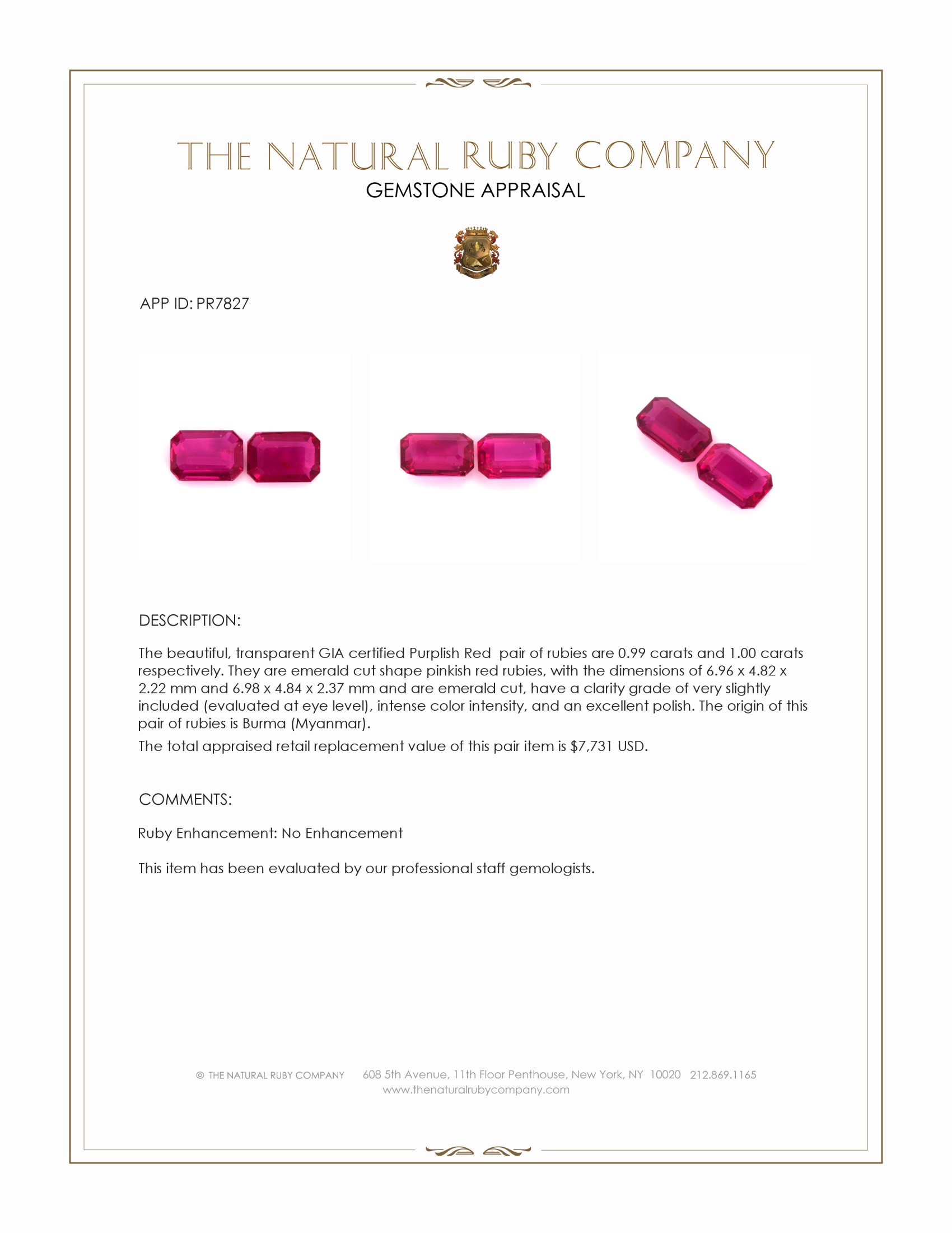 1.99 Ct.Tw. Pinkish Red Ruby Pair from Burma (Myanmar)