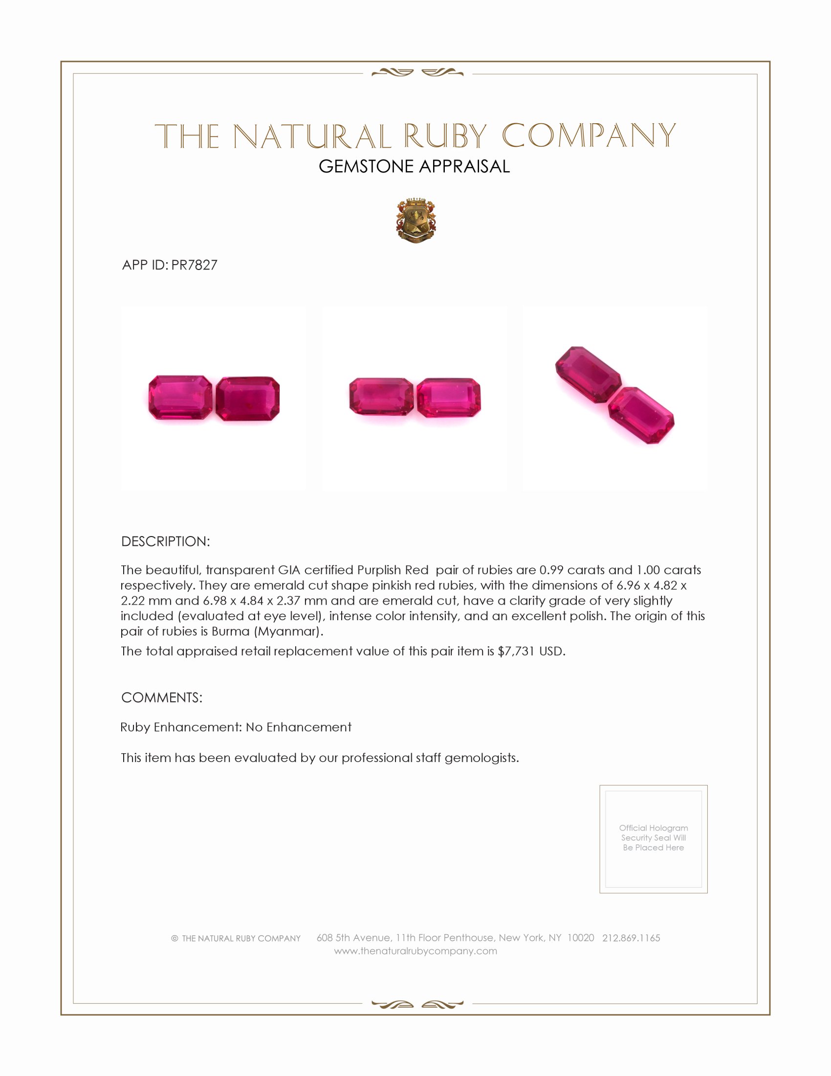 1.99 Ct.Tw. Ruby Pair from Burma (Myanmar)