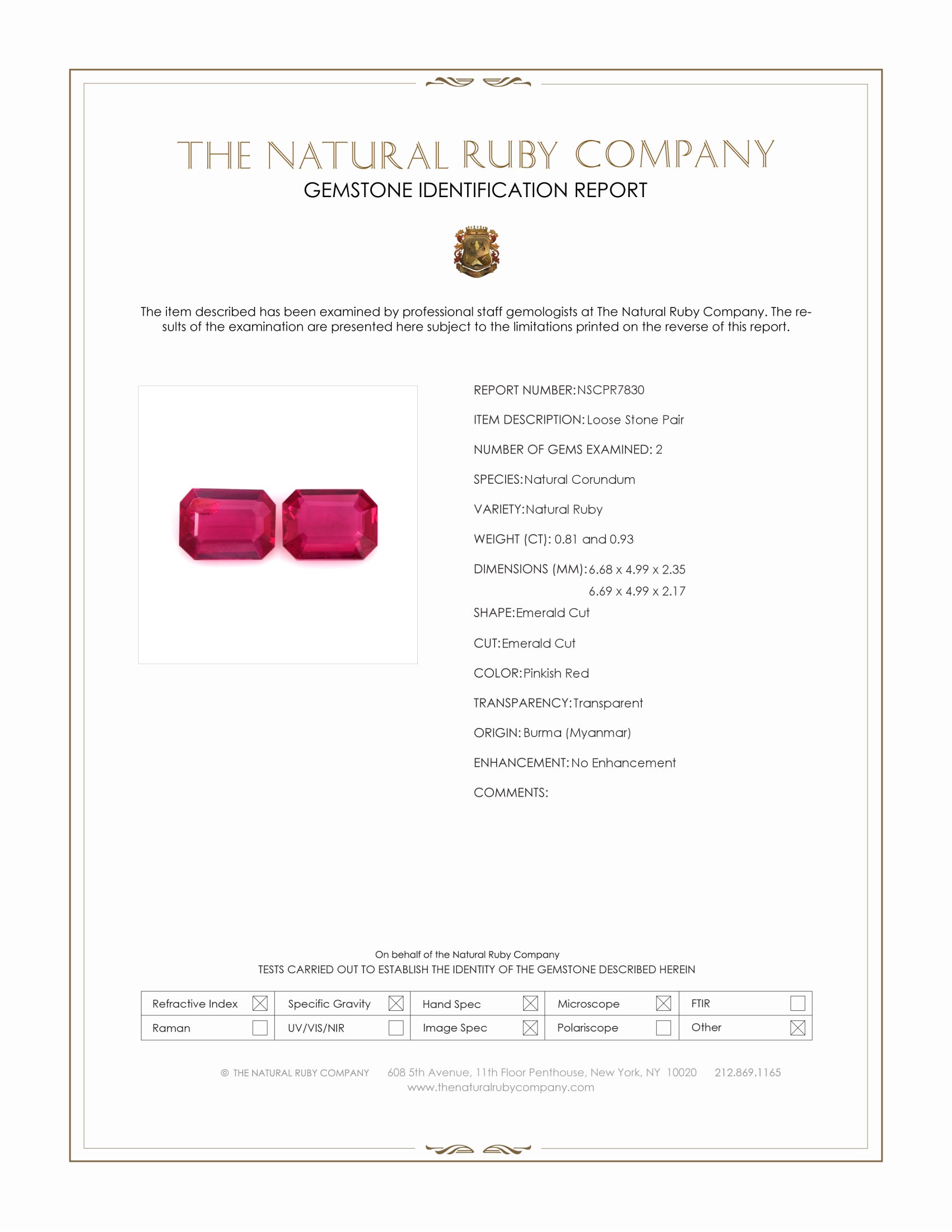 1.74 Ct.Tw. Pinkish Red Ruby Pair from Burma (Myanmar)