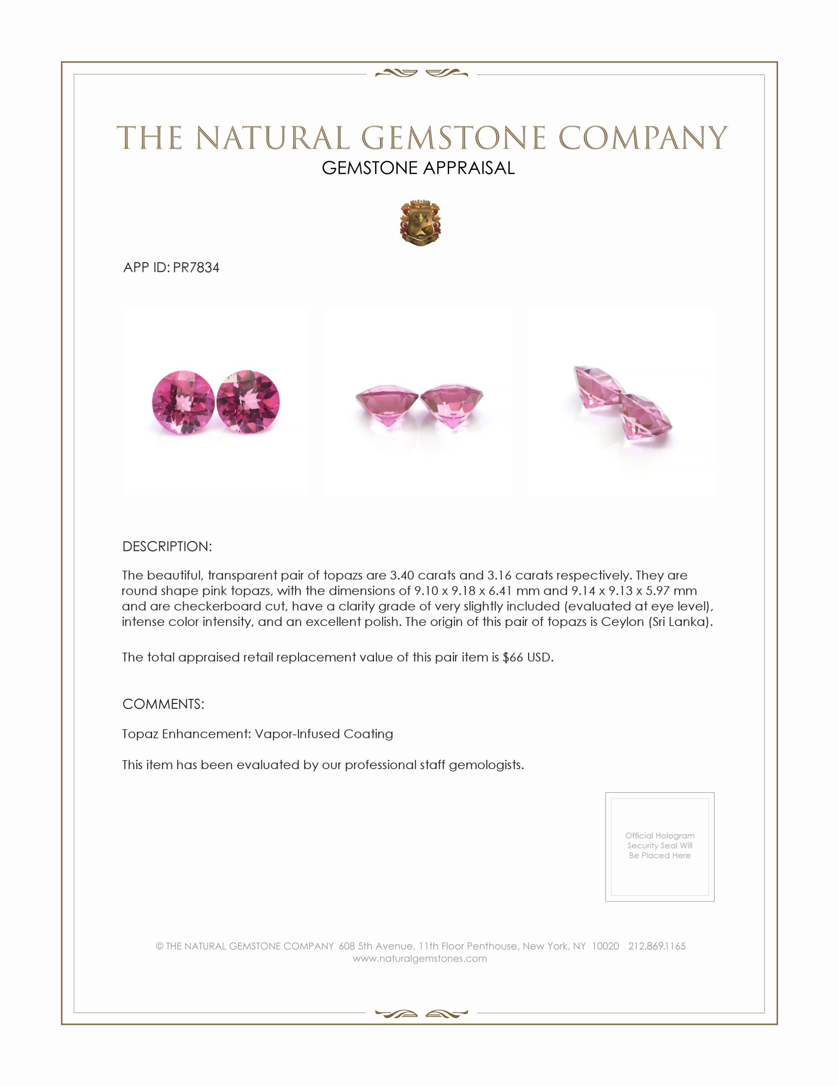 6.56 Ct.Tw. Pink Topaz Pair from Ceylon (Sri Lanka)