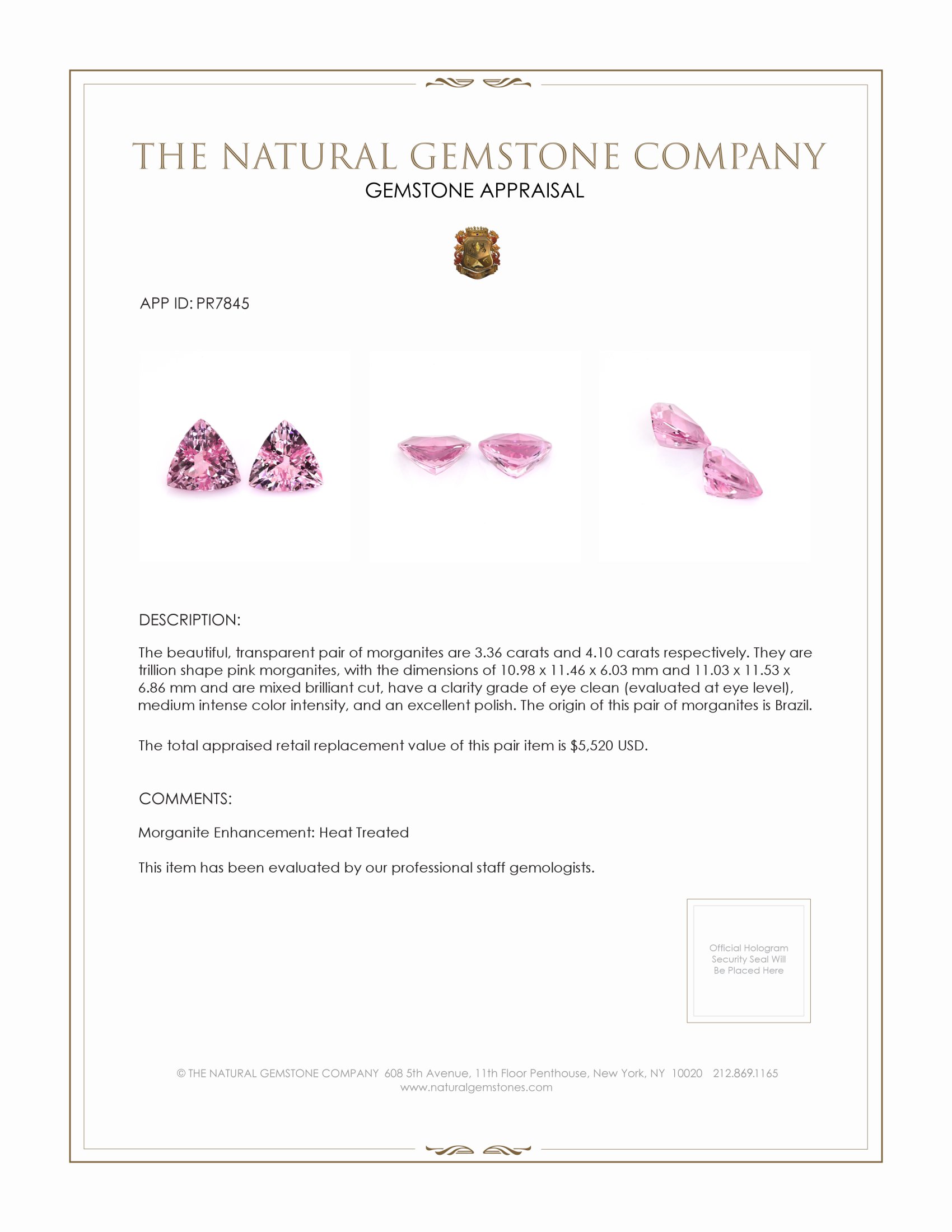 7.46 Ct.Tw. Morganite Pair from Brazil