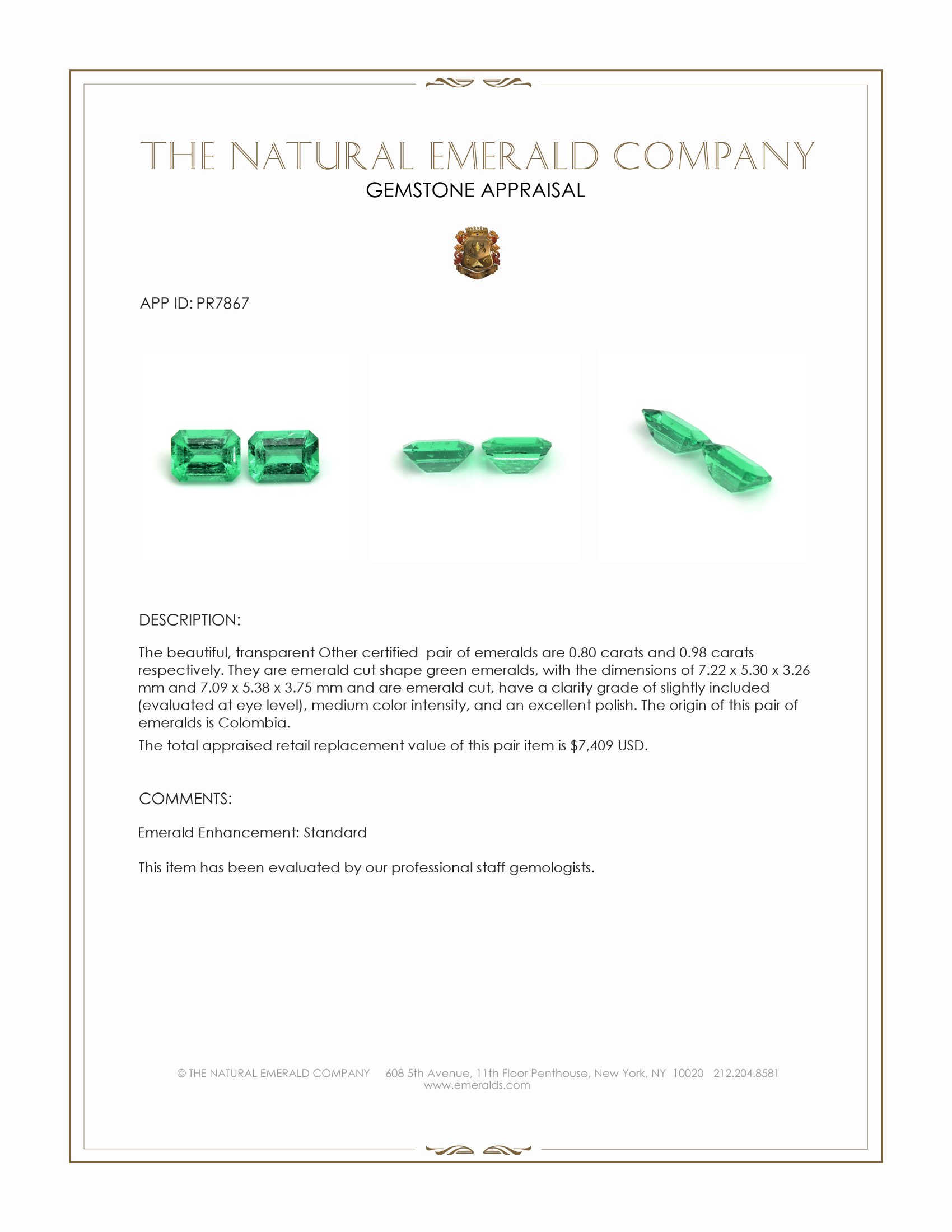 1.78 Ct.Tw. Emerald Pair from Colombia