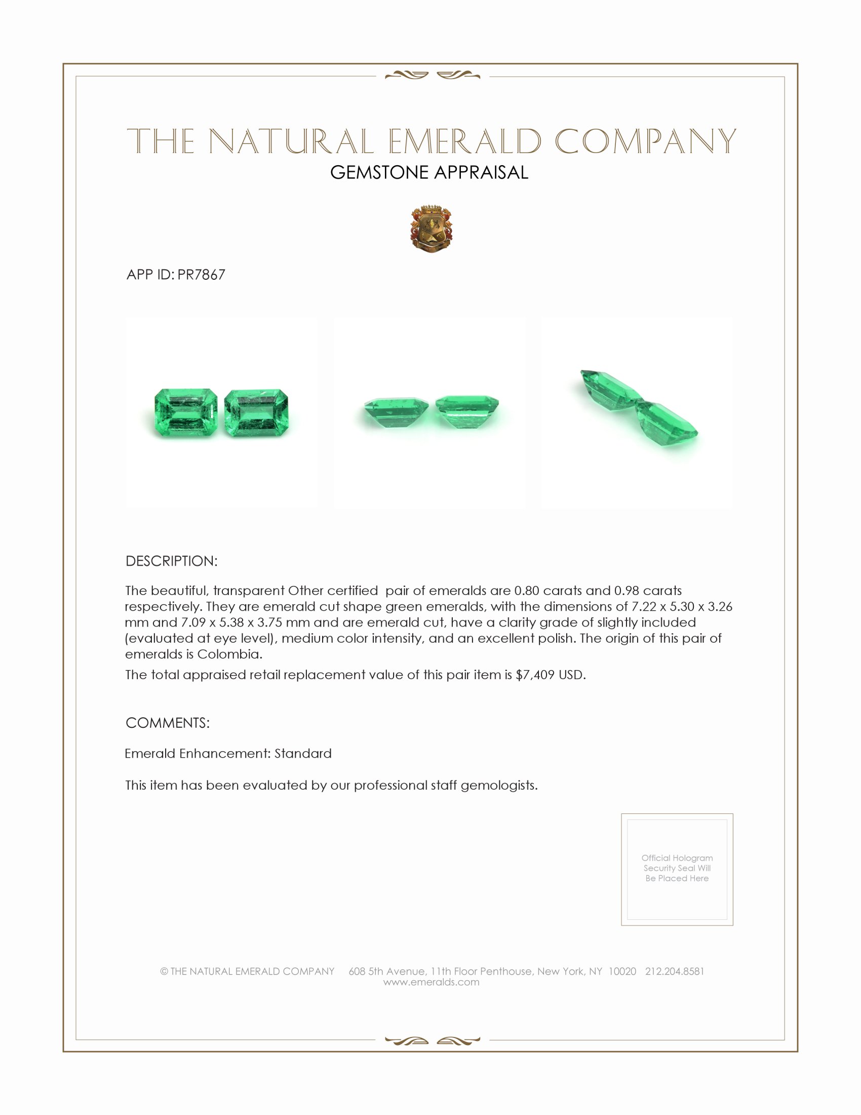 1.78 Ct.Tw. Emerald Pair from Colombia