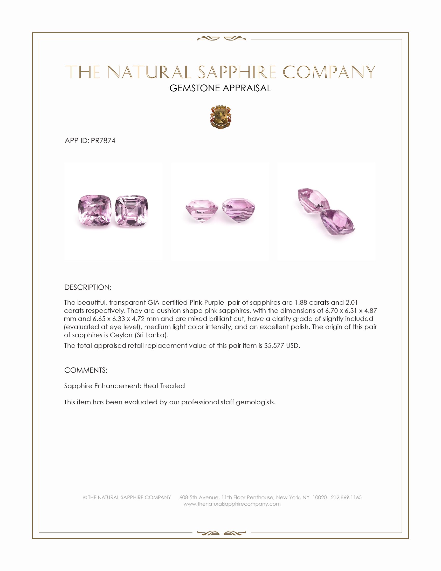 3.89 Ct.Tw. Pink Sapphire Pair from Ceylon (Sri Lanka)