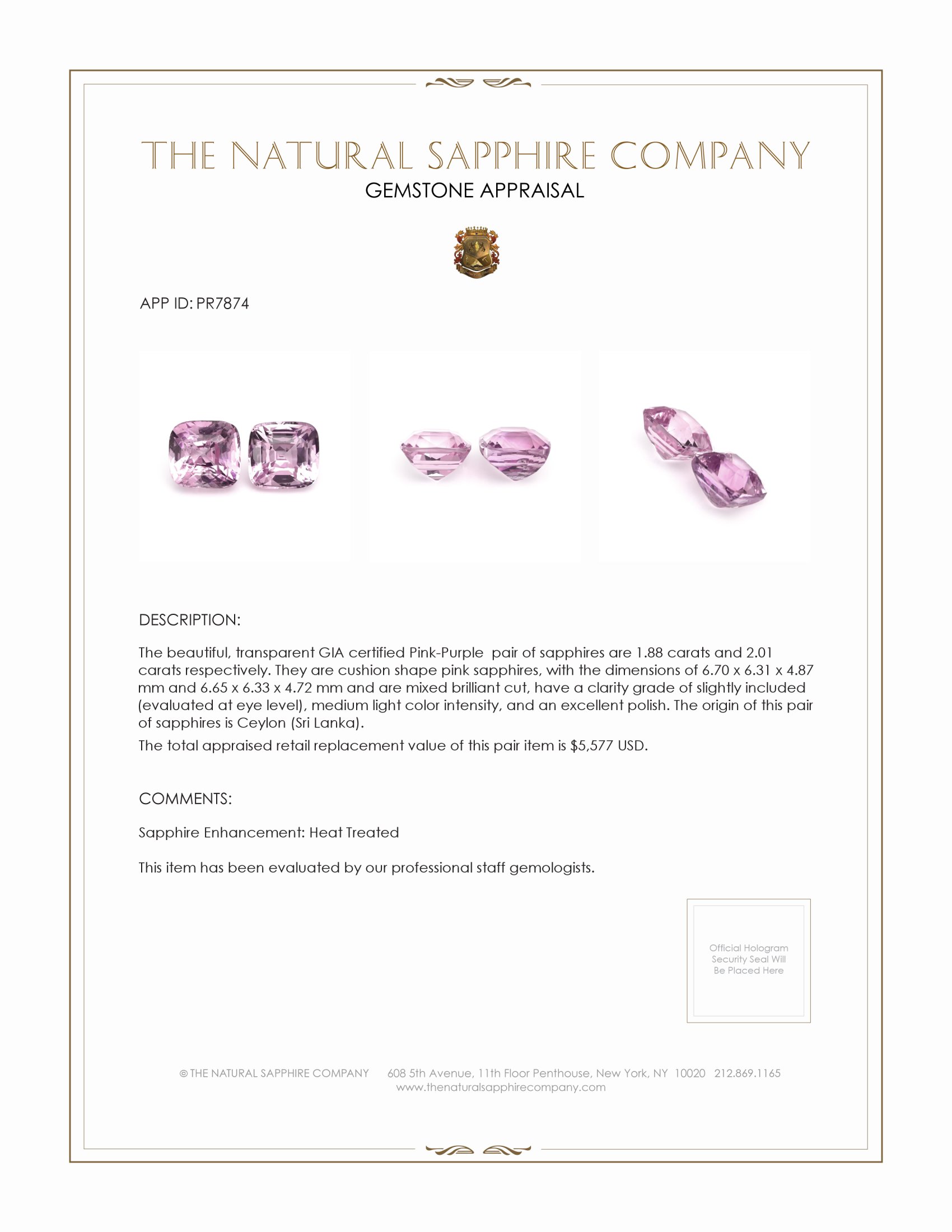 3.89 Ct.Tw. Pink Sapphire Pair from Ceylon (Sri Lanka)