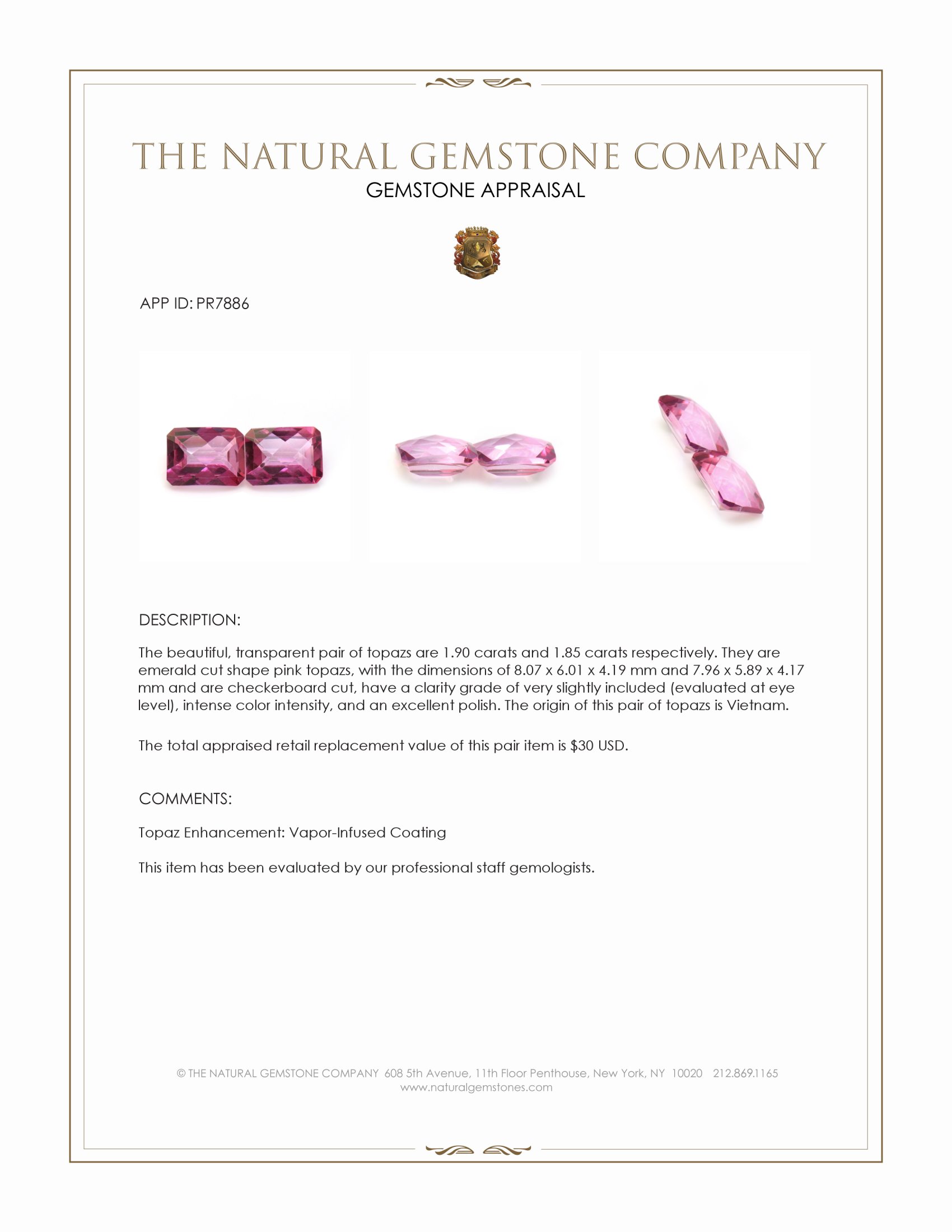 3.75 Ct.Tw. Pink Topaz Pair from Vietnam