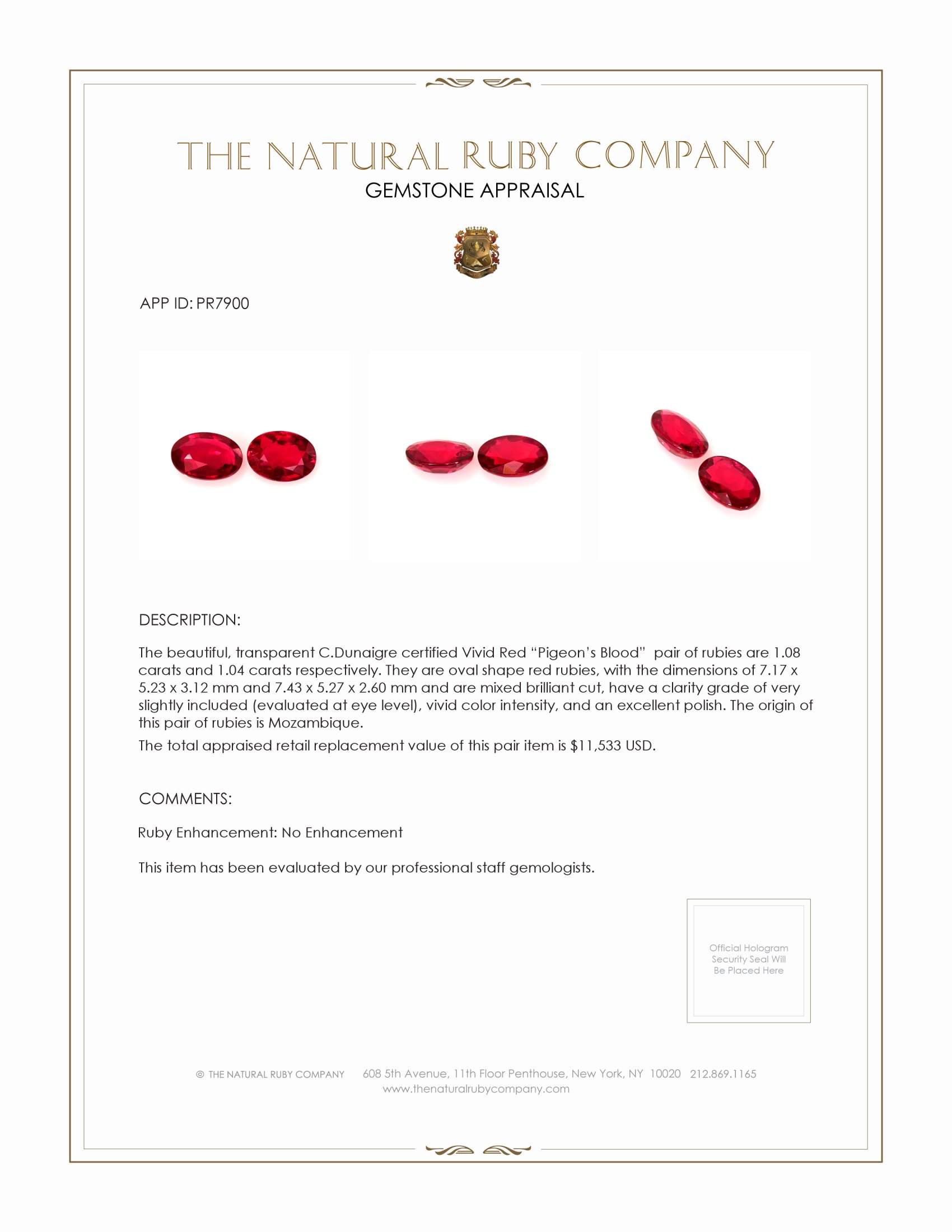 2.12 Ct.Tw. Ruby Pair from Mozambique