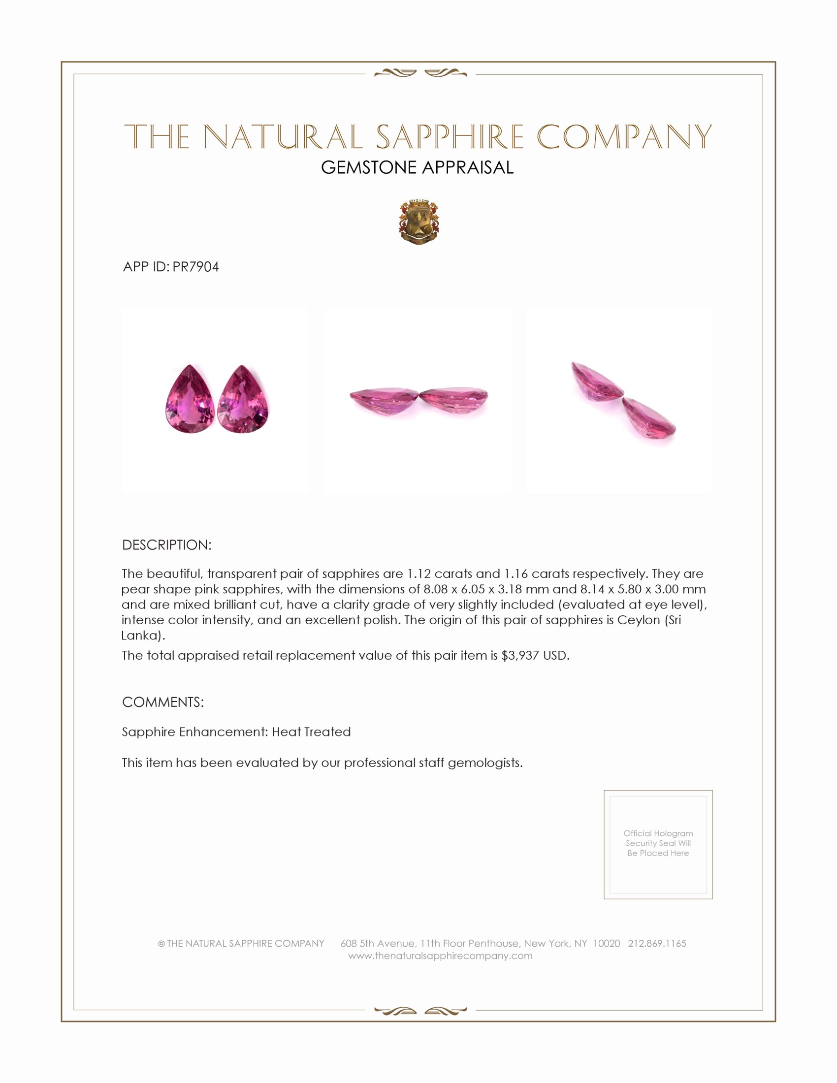 2.28 Ct.Tw. Pink Sapphire Pair from Ceylon (Sri Lanka)